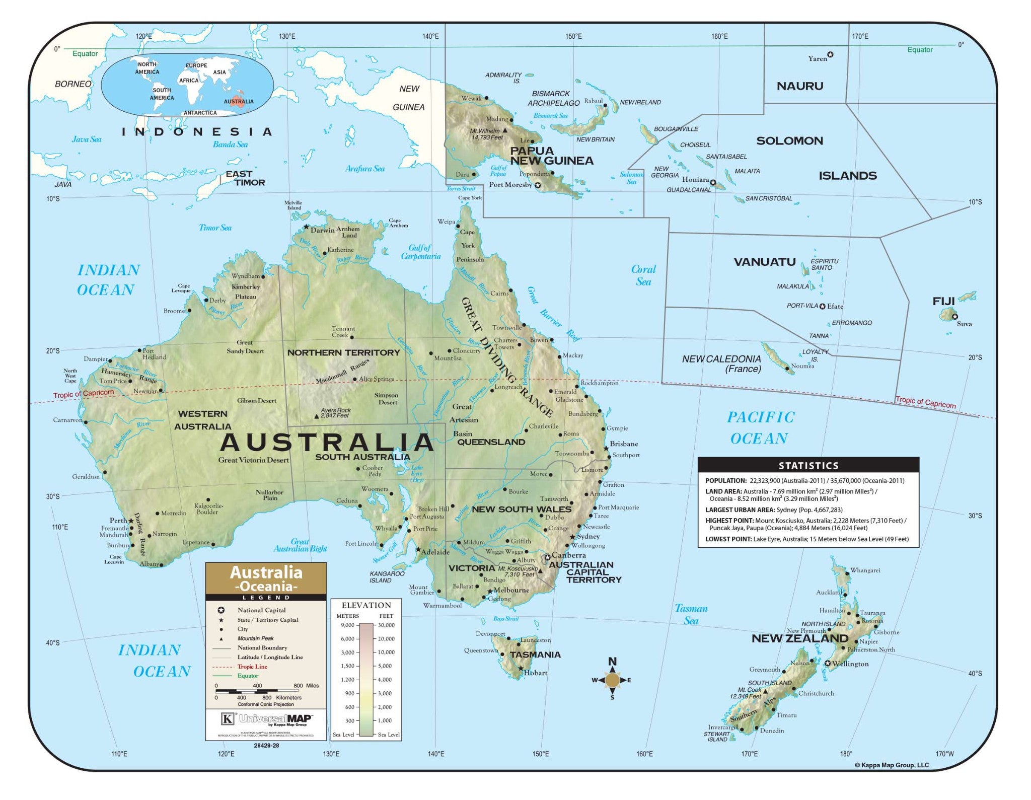 Kappa Map Group  Australia Oceania Large Scale Shaded Relief Wall Map
