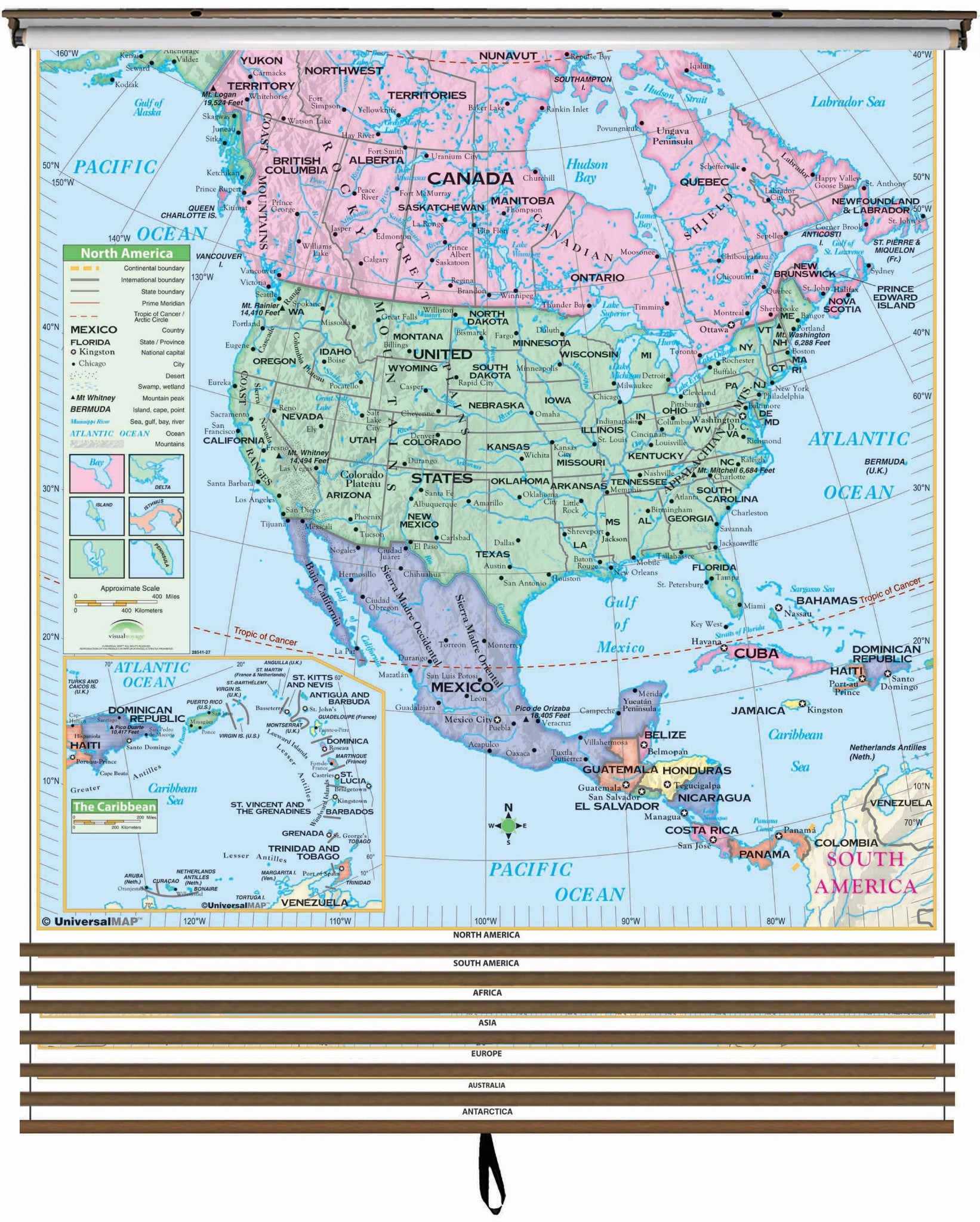 Kappa Map Group  5 Map Essential Continent Classroom Wall Map Set On Roller