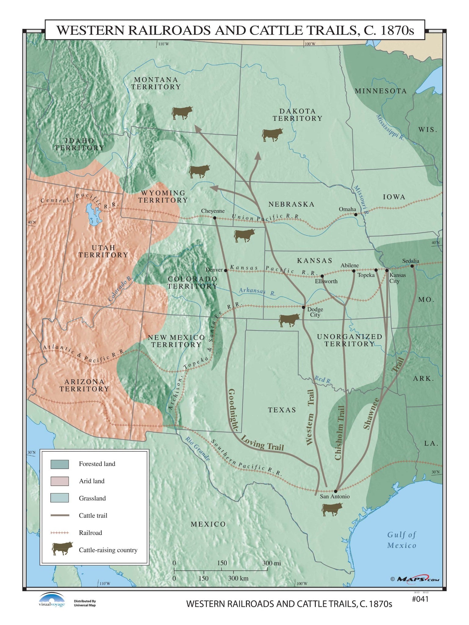 Kappa Map Group  041 Western Railroads Cattle Trails 1870S