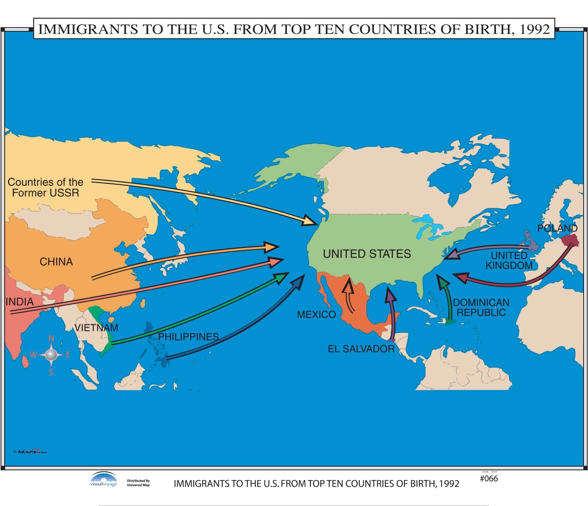 Kappa Map Group  066 Immigrants To The Us From Top Ten Countries Of Birth 1992