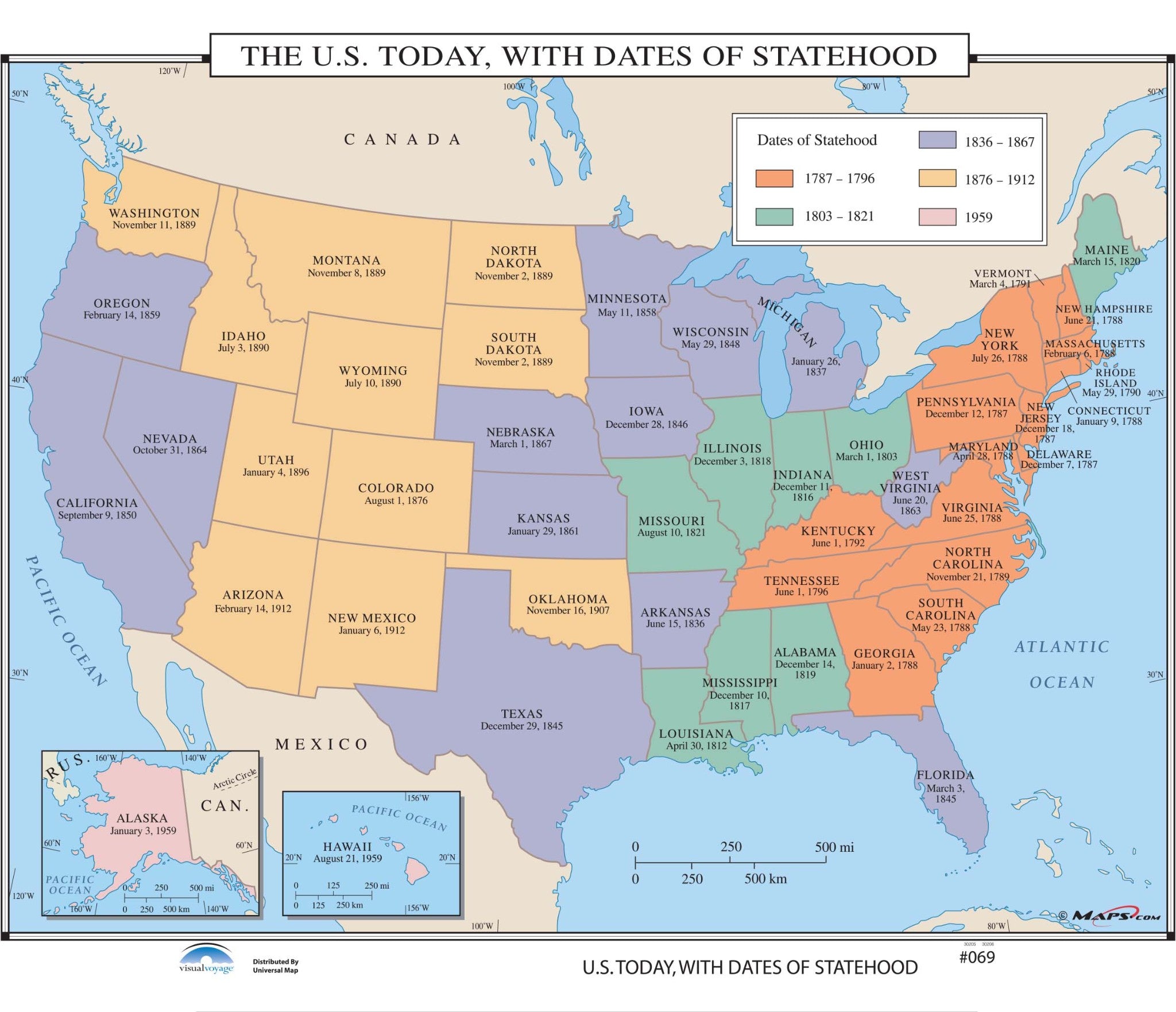 Kappa Map Group  069 The Us Today With Dates Of Statehood