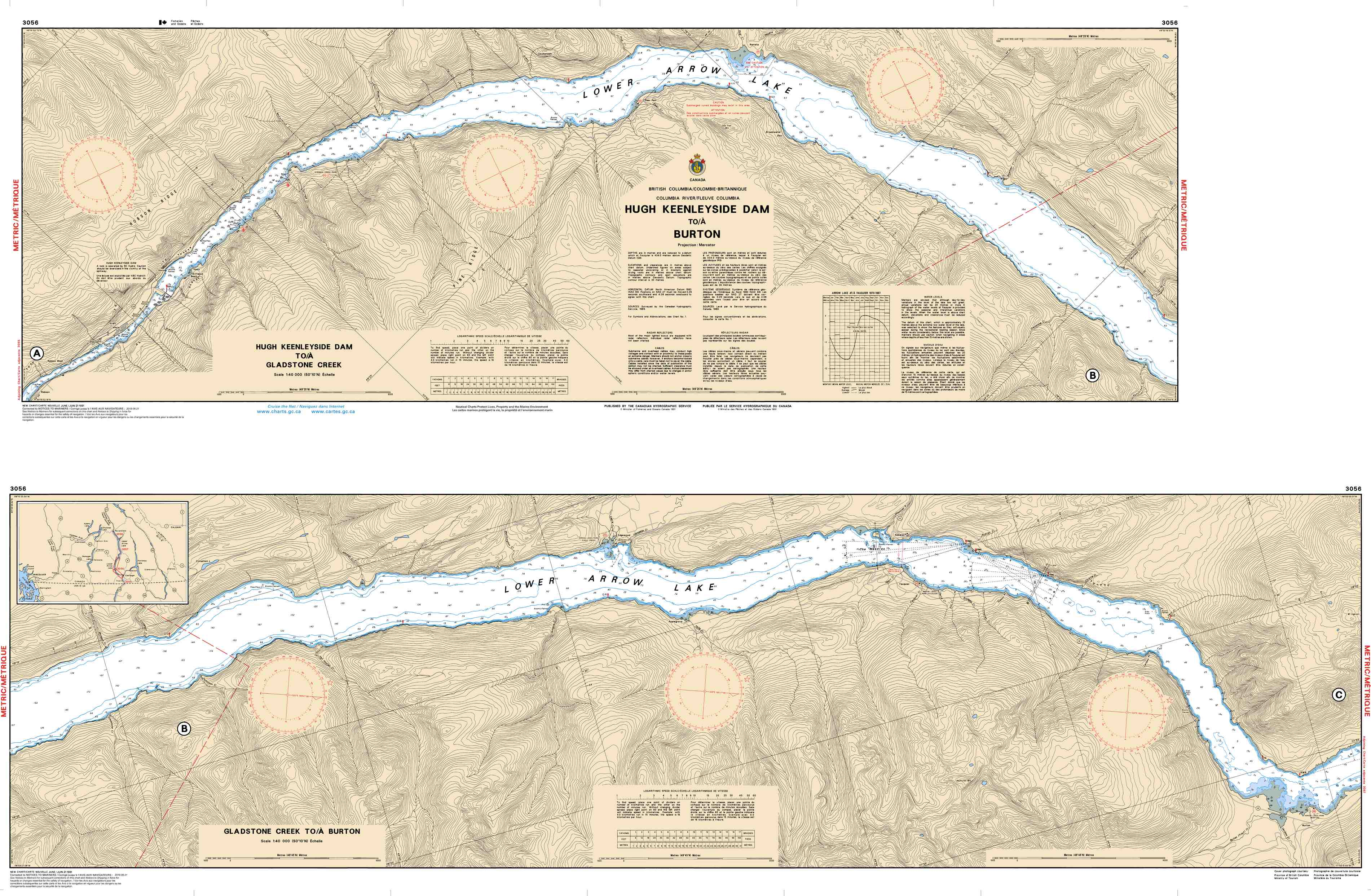 Canadian Hydrographic Service Nautical Chart CHS3056: Hugh Keenleyside Dam to/à Burton