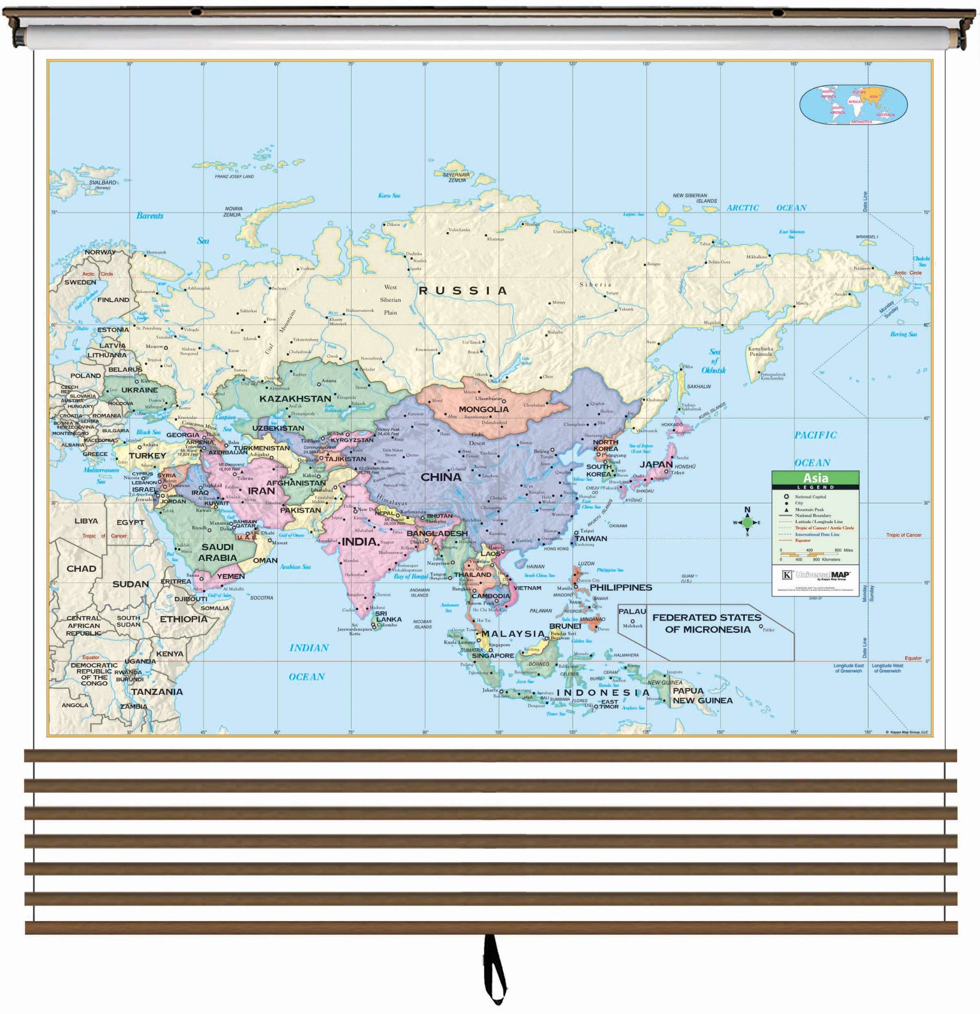 Kappa Map Group  7 Map Primary Continent Classroom Wall Map Set On Roller