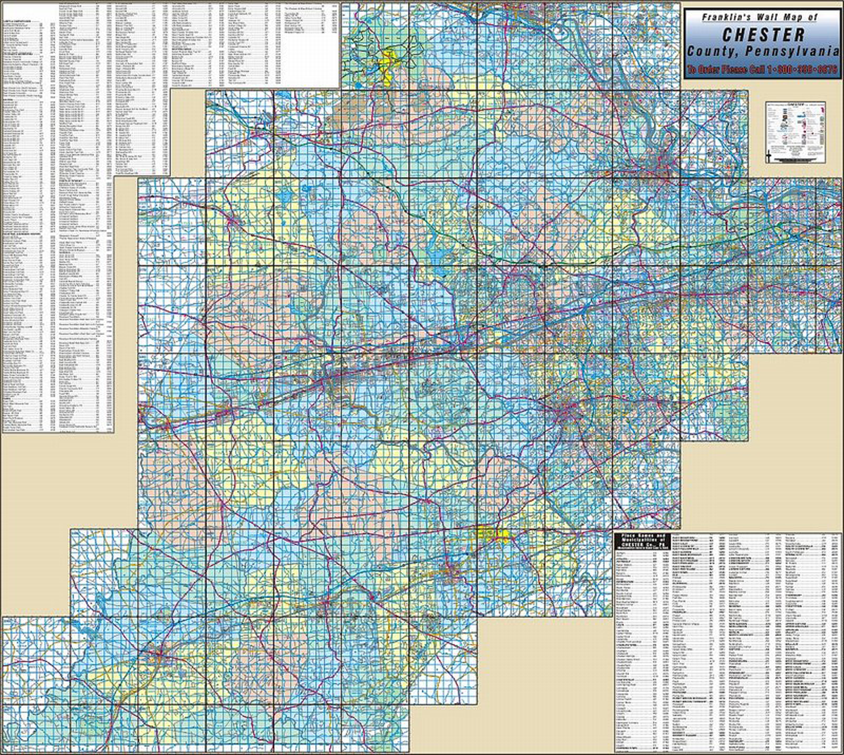 Chester County, Pa Wall Map - Large Laminated