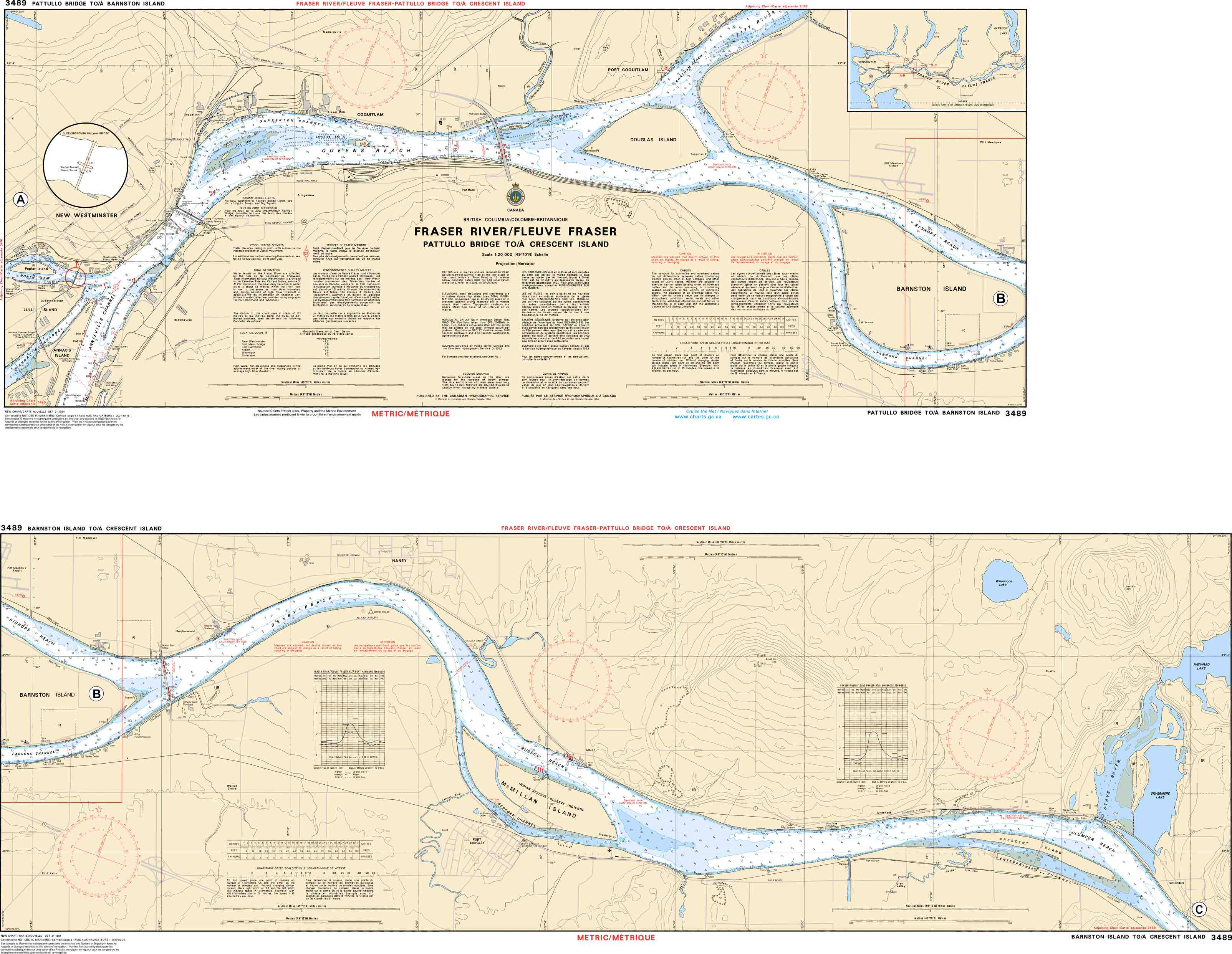 Canadian Hydrographic Service Nautical Chart CHS3489: Fraser River/Fleuve Fraser, Pattullo Bridge to/à Crescent Island