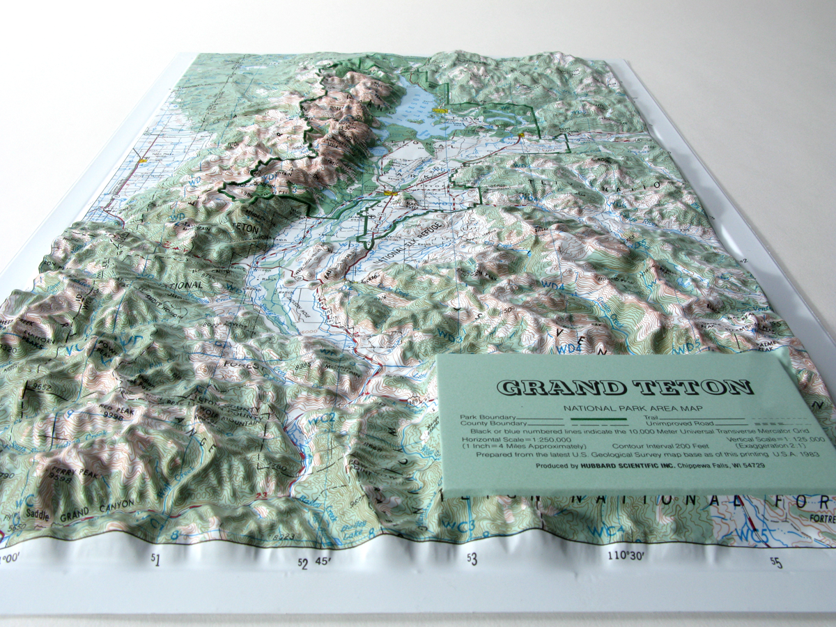 Grand Teton National Park USGS Regional Three Dimensional 3D Raised Relief Map