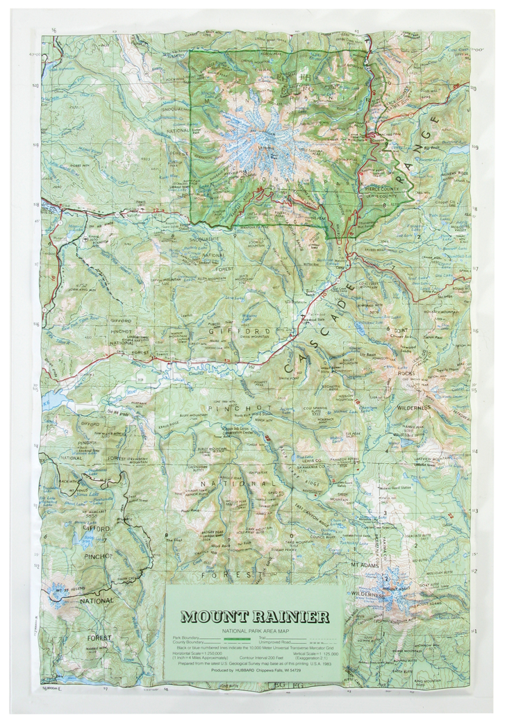 Mount Rainier National Park 3D Raised Relief Map
