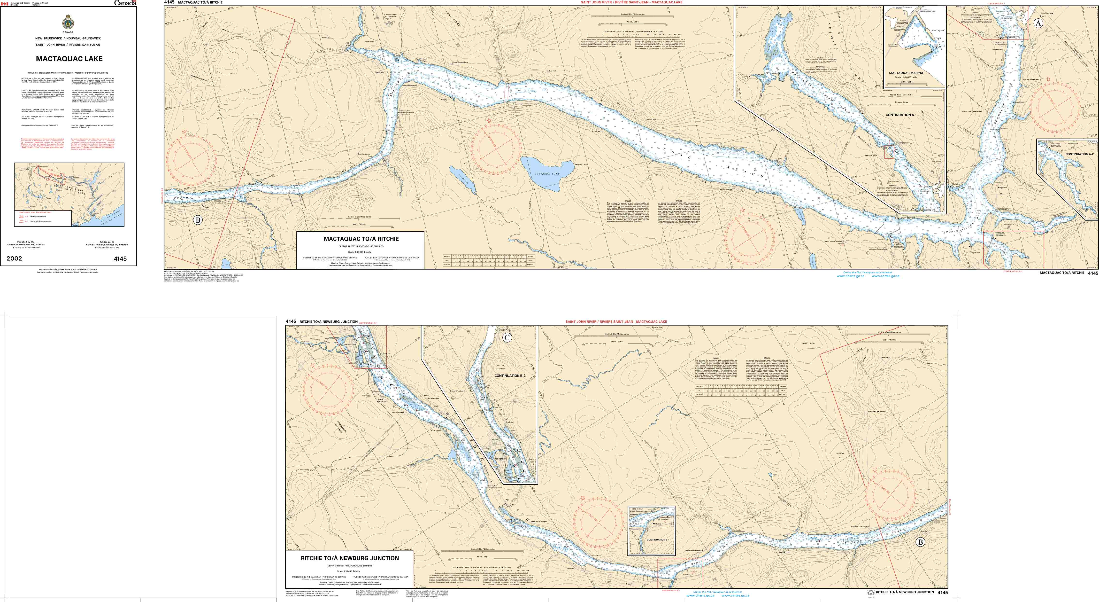 Canadian Hydrographic Service Nautical Chart CHS4145: Mactaquac Lake - Saint John River / Rivière Saint-Jean