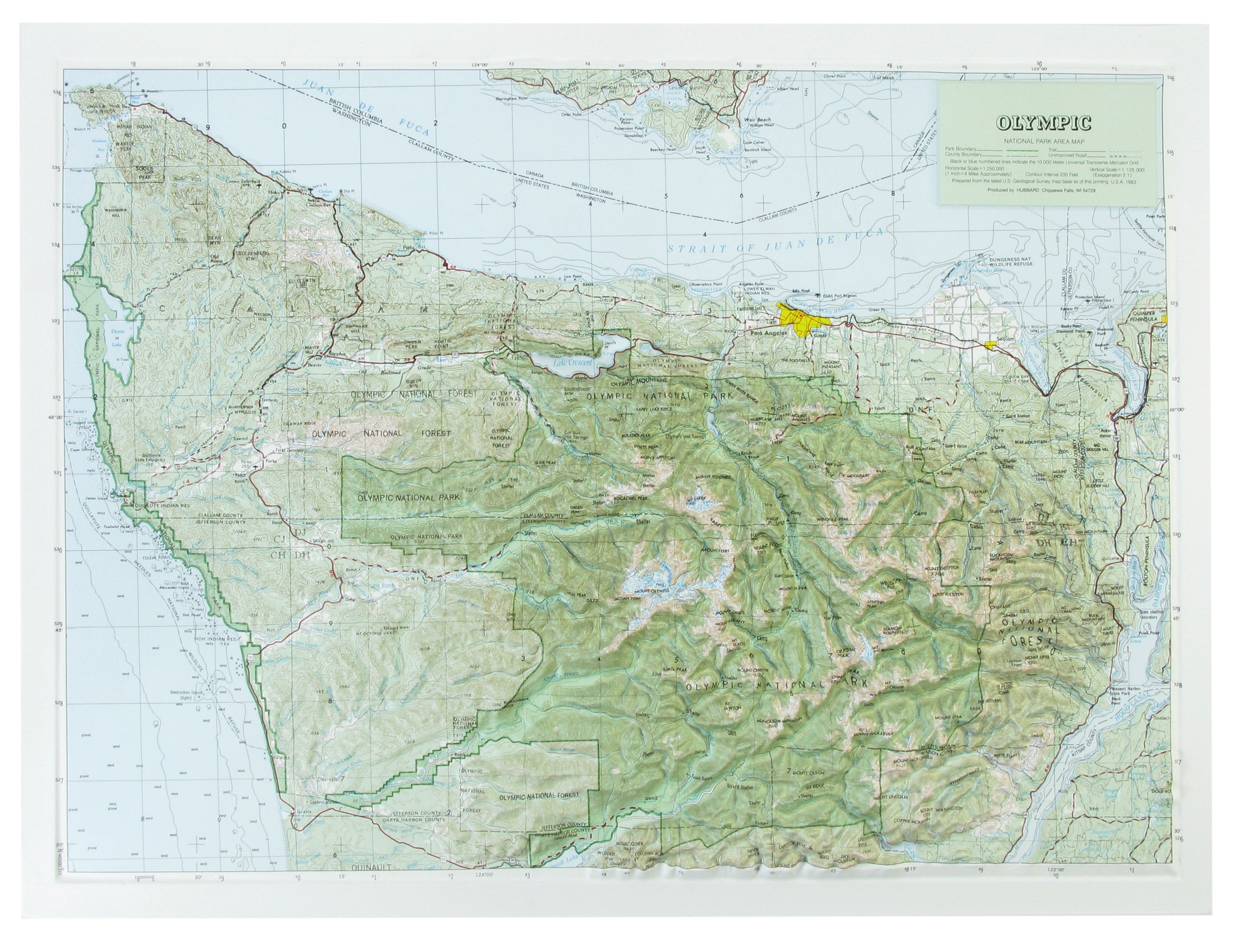 Olympic National Park USGS Regional Three Dimensional 3D Raised Relief Map