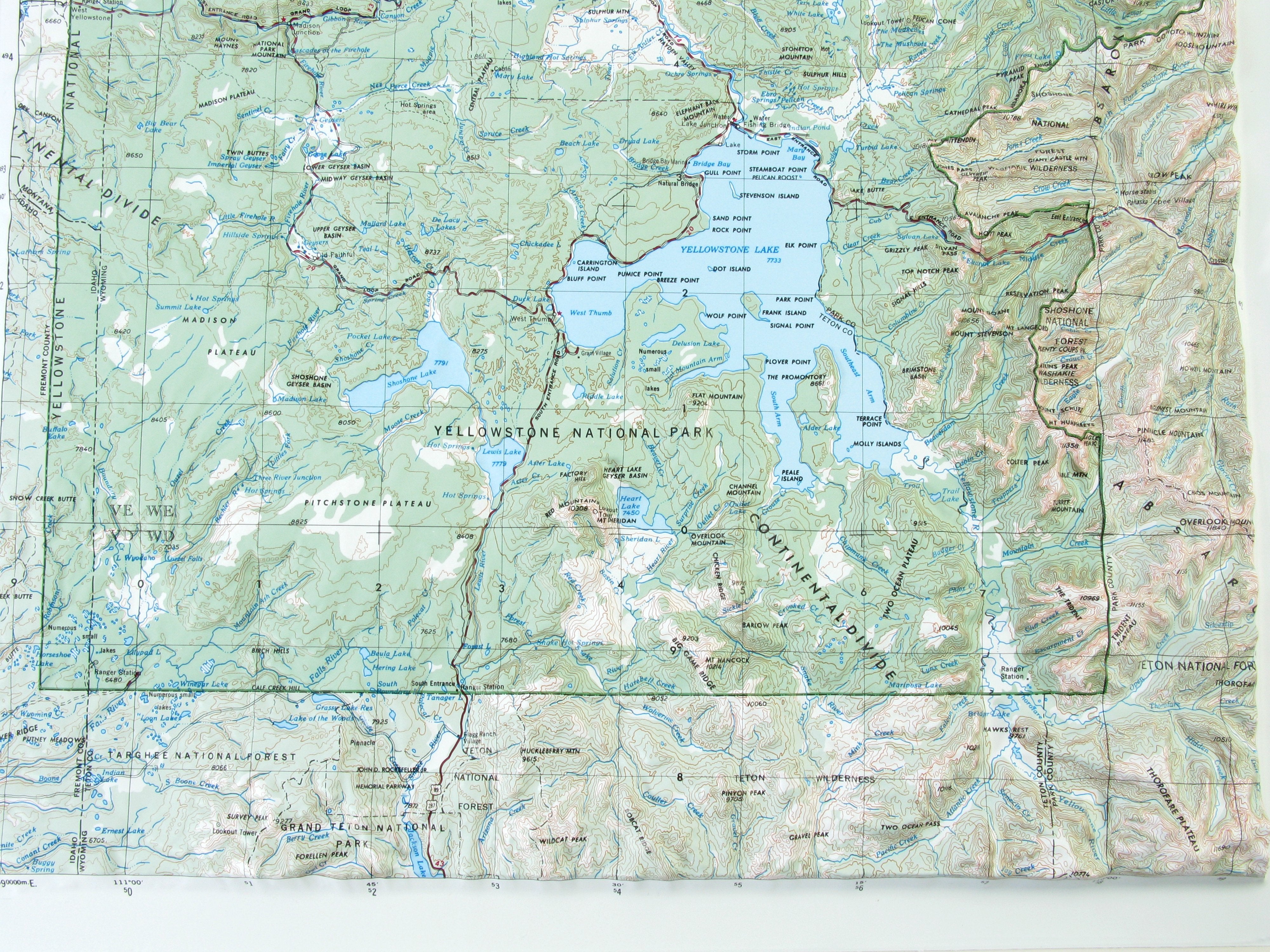 Yellowstone National Park USGS Regional Three Dimensional 3D Raised Relief Map