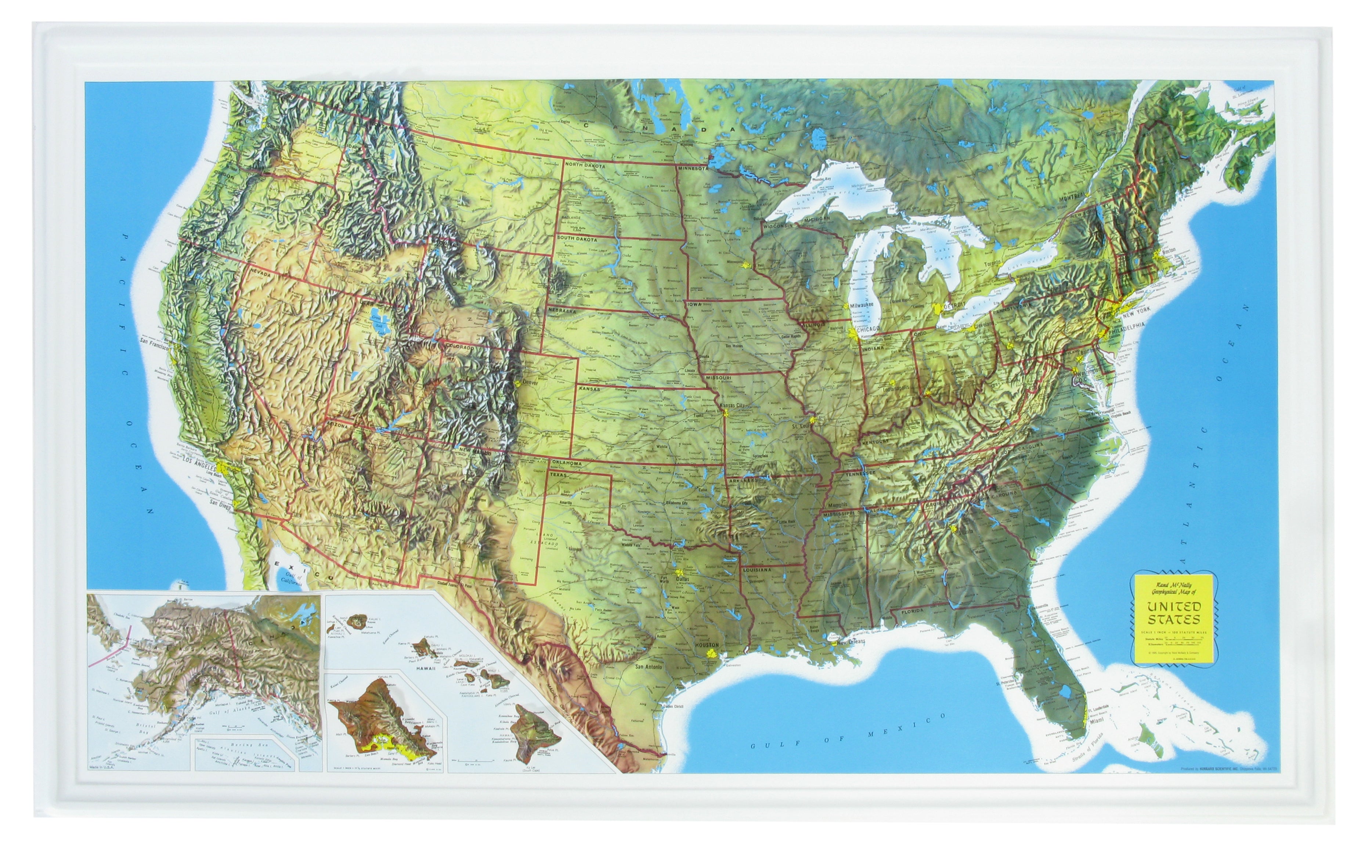 US Rand McNally Three Dimensional 3D Raised Relief Map