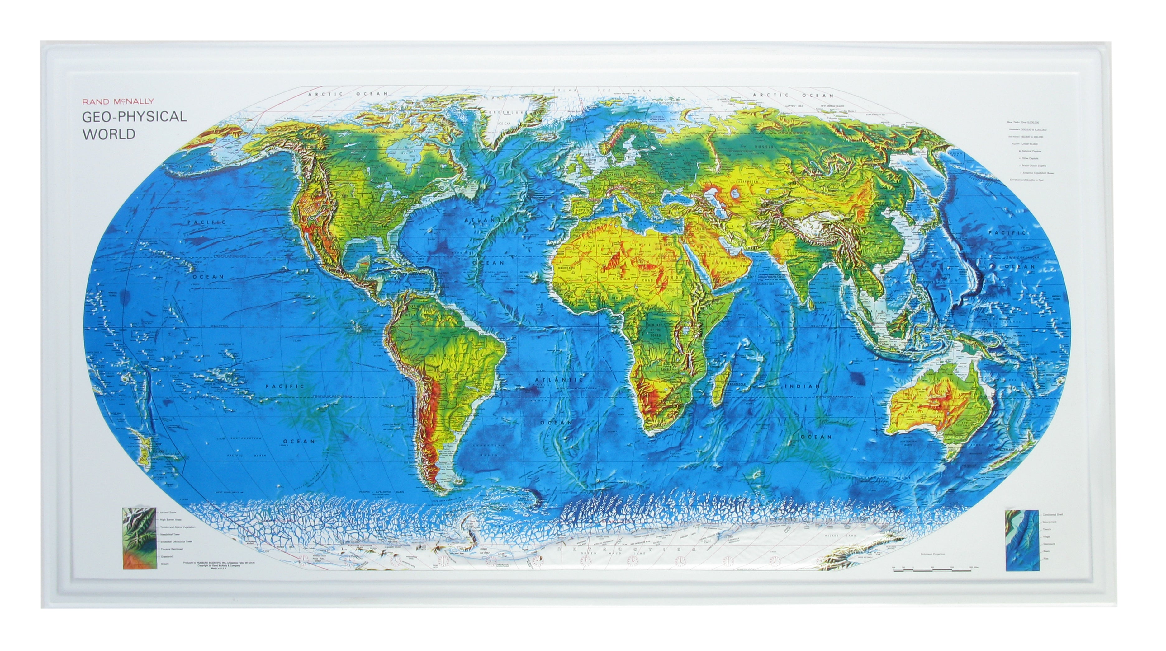 World Geo-Physical Three Dimensional Raised Relief Map