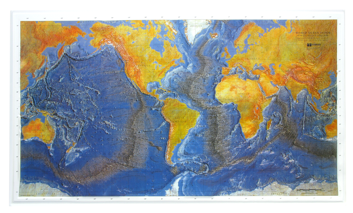 Ocean Floor Three Dimensional 3D Raised Relief Map