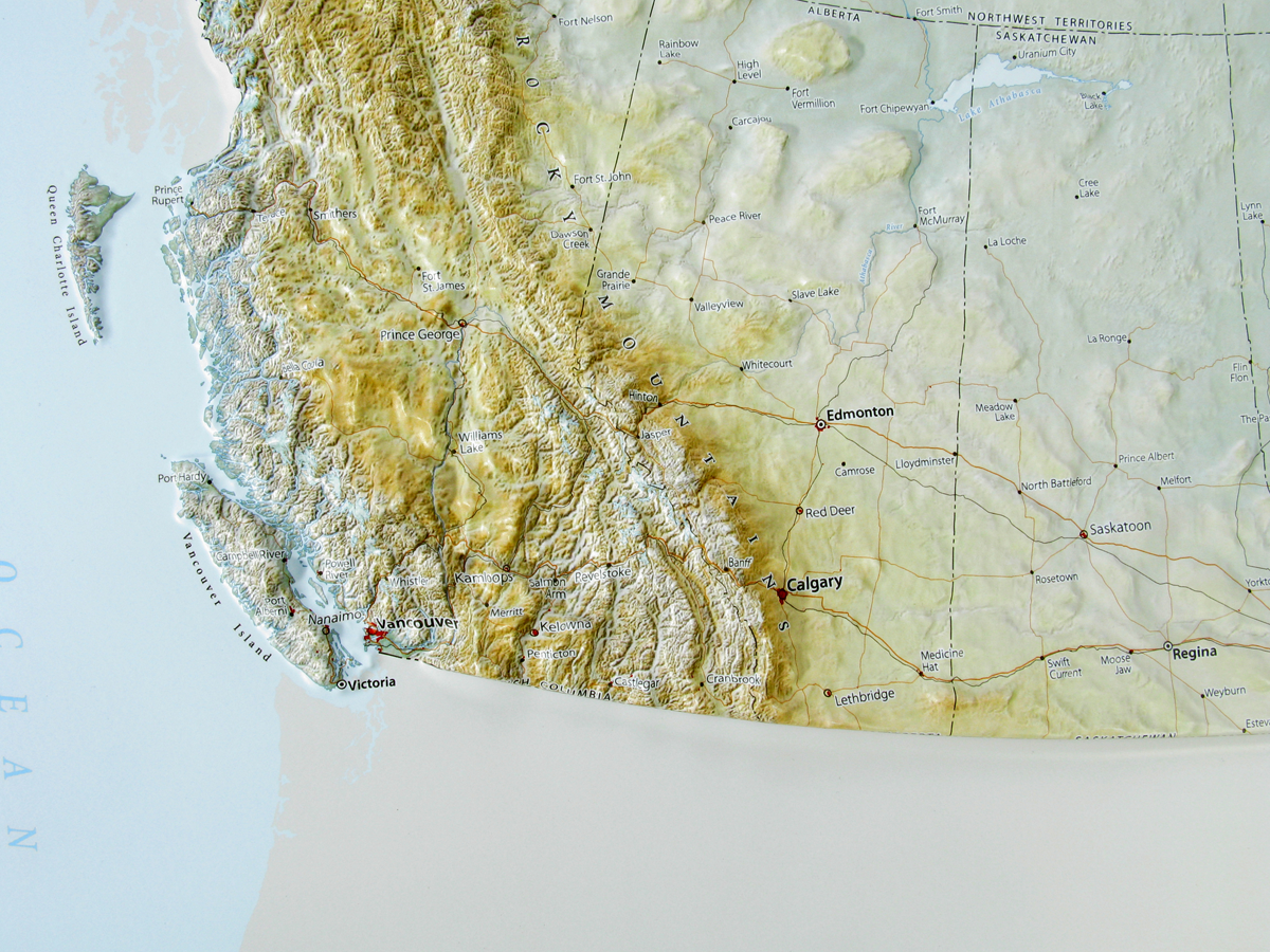 Canada Three Dimensional 3D Raised Relief Map