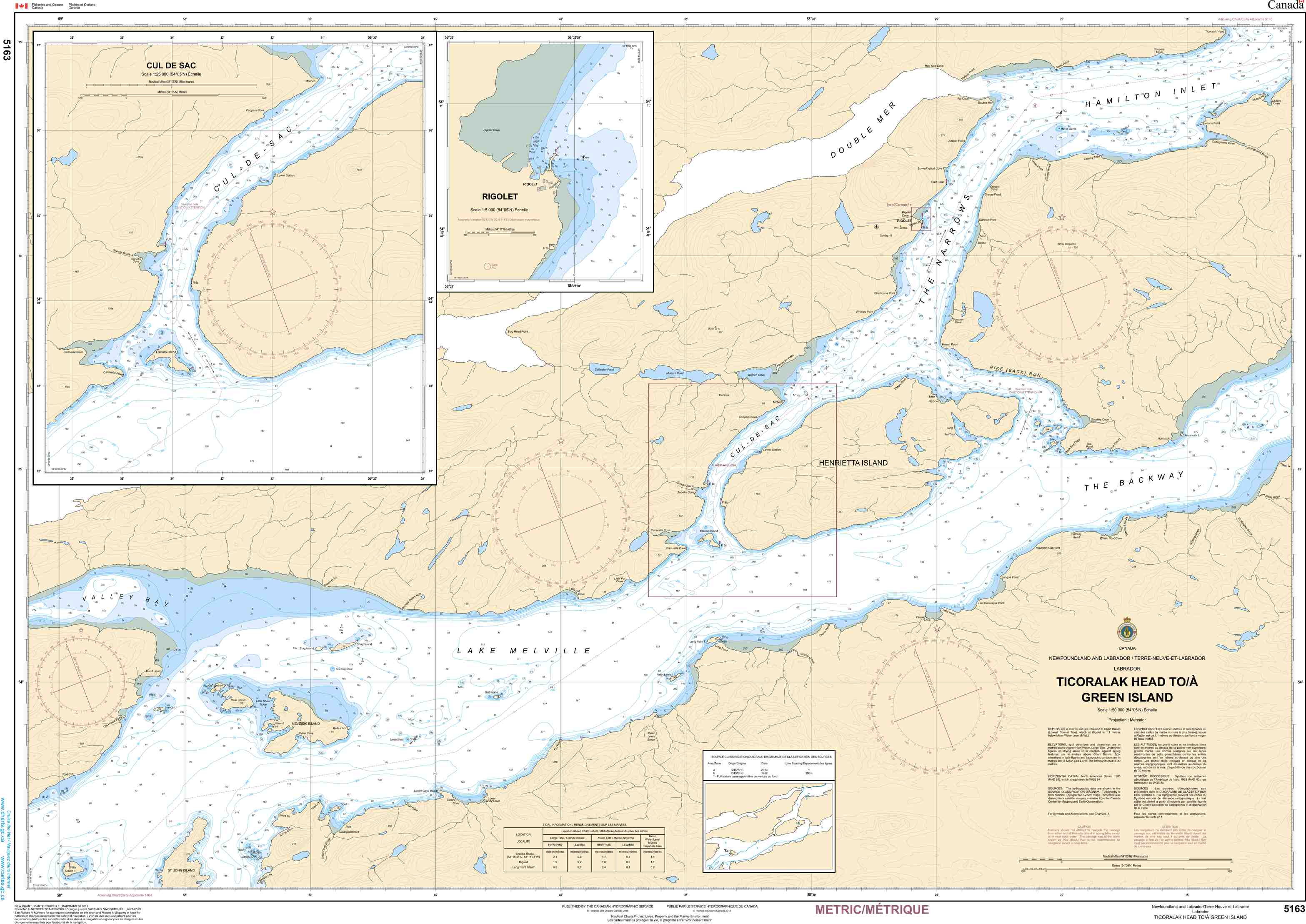 Canadian Hydrographic Service Nautical Chart CHS5163 : Chart CHSTicoralak Head to/à Green Island