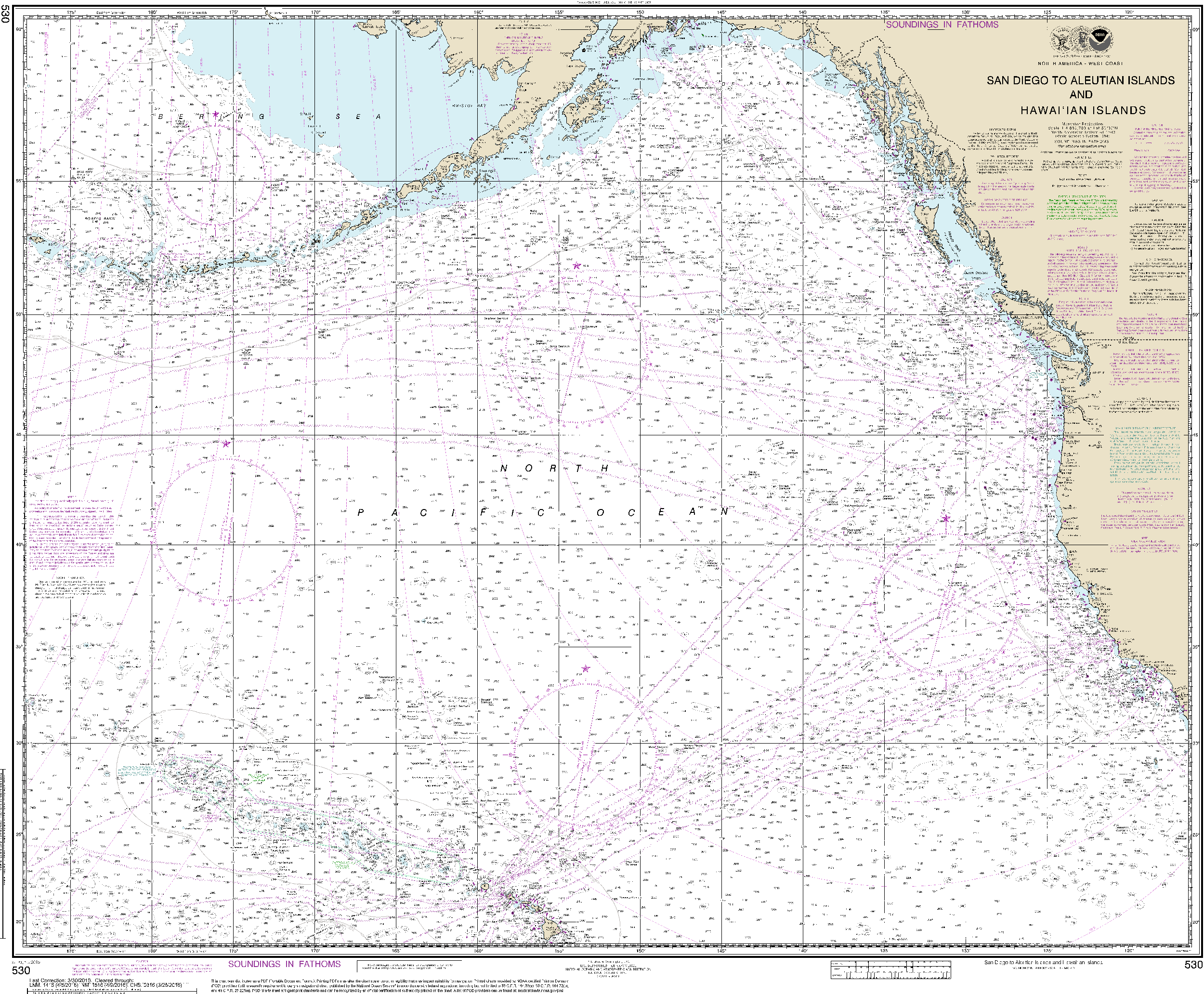 NOAA Nautical Chart 530: North America West Coast San Diego to Aleutian Islands and Hawaiƒ??ian Islands
