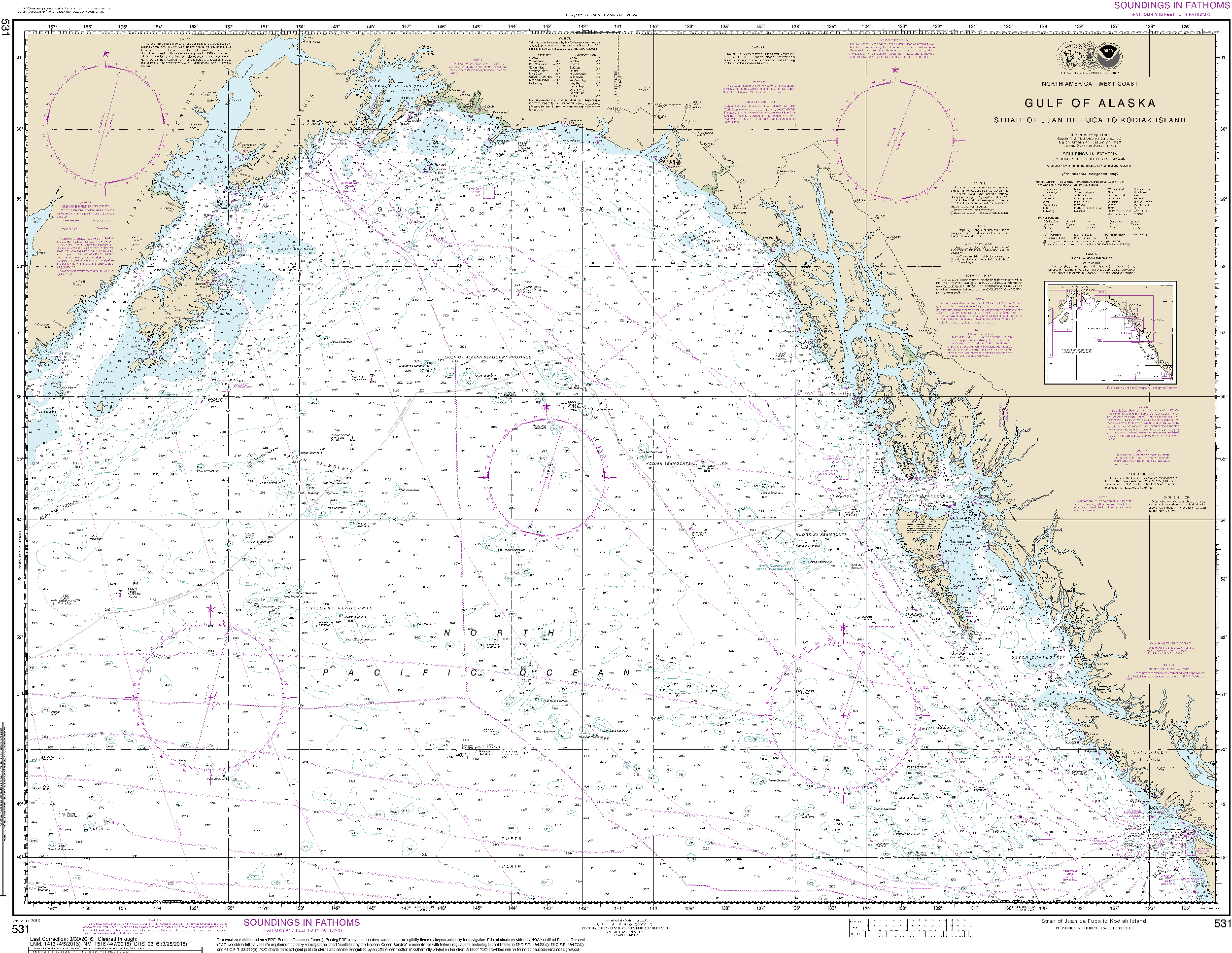 NOAA Nautical Chart 531: Gulf of Alaska Strait of Juan de Fuca to Kodiak Island