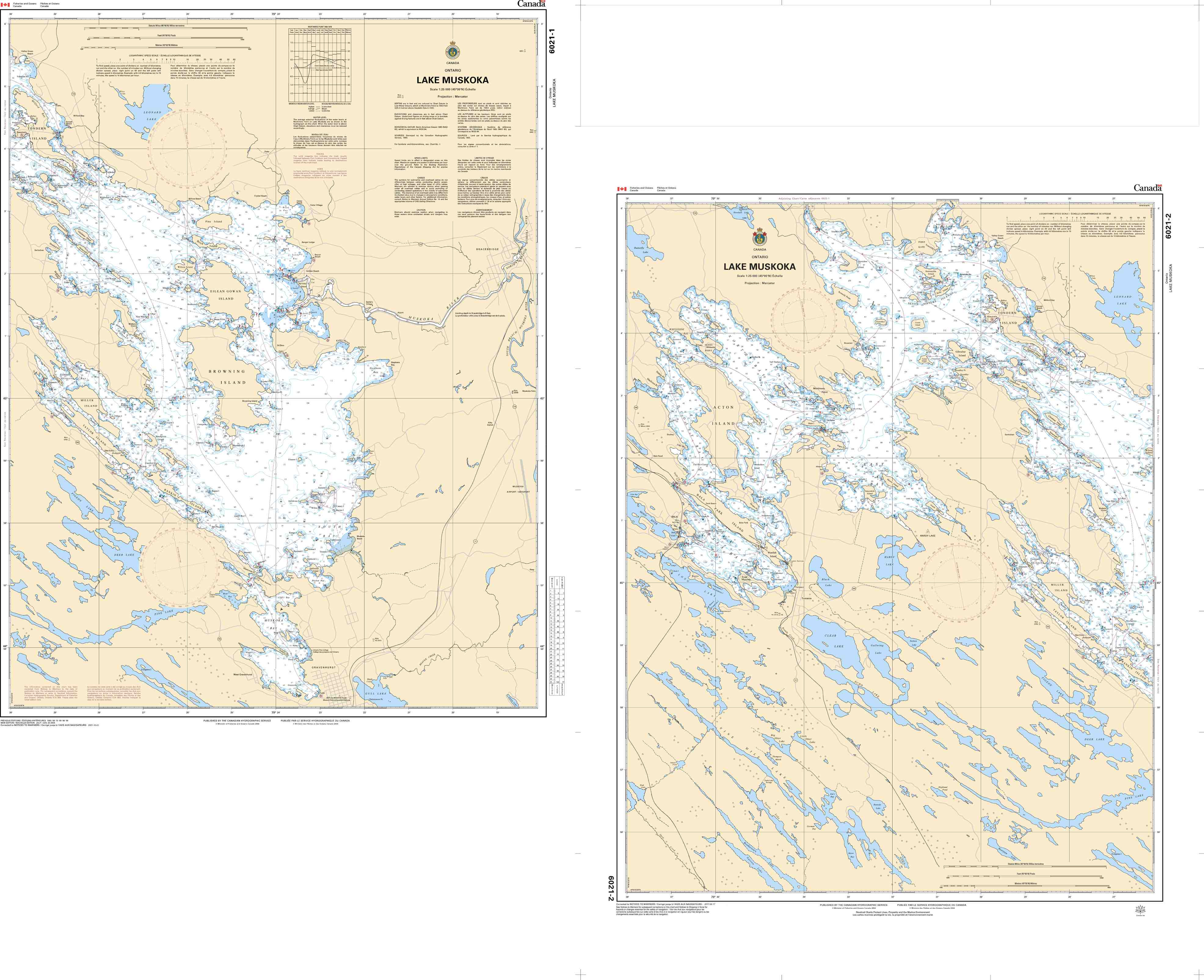 Canadian Hydrographic Service Nautical Chart CHS6021: Lake Muskoka