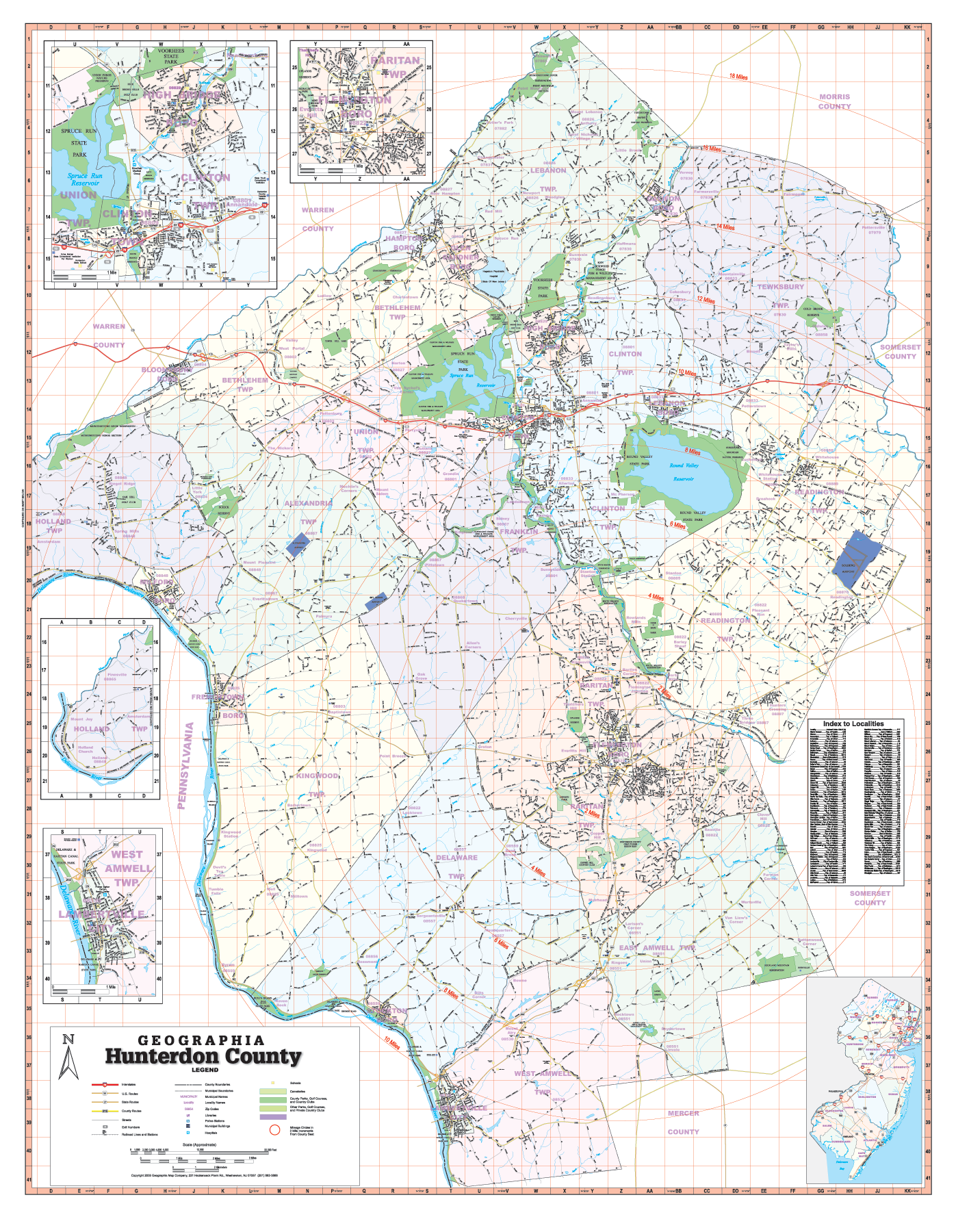 Hunterdon County, Nj Wall Map - Large Laminated