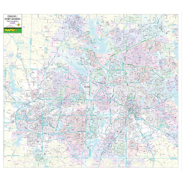 Dallas Ft Worth Major Arterial W Zip Codes, Tx Wall Map - Large Laminated