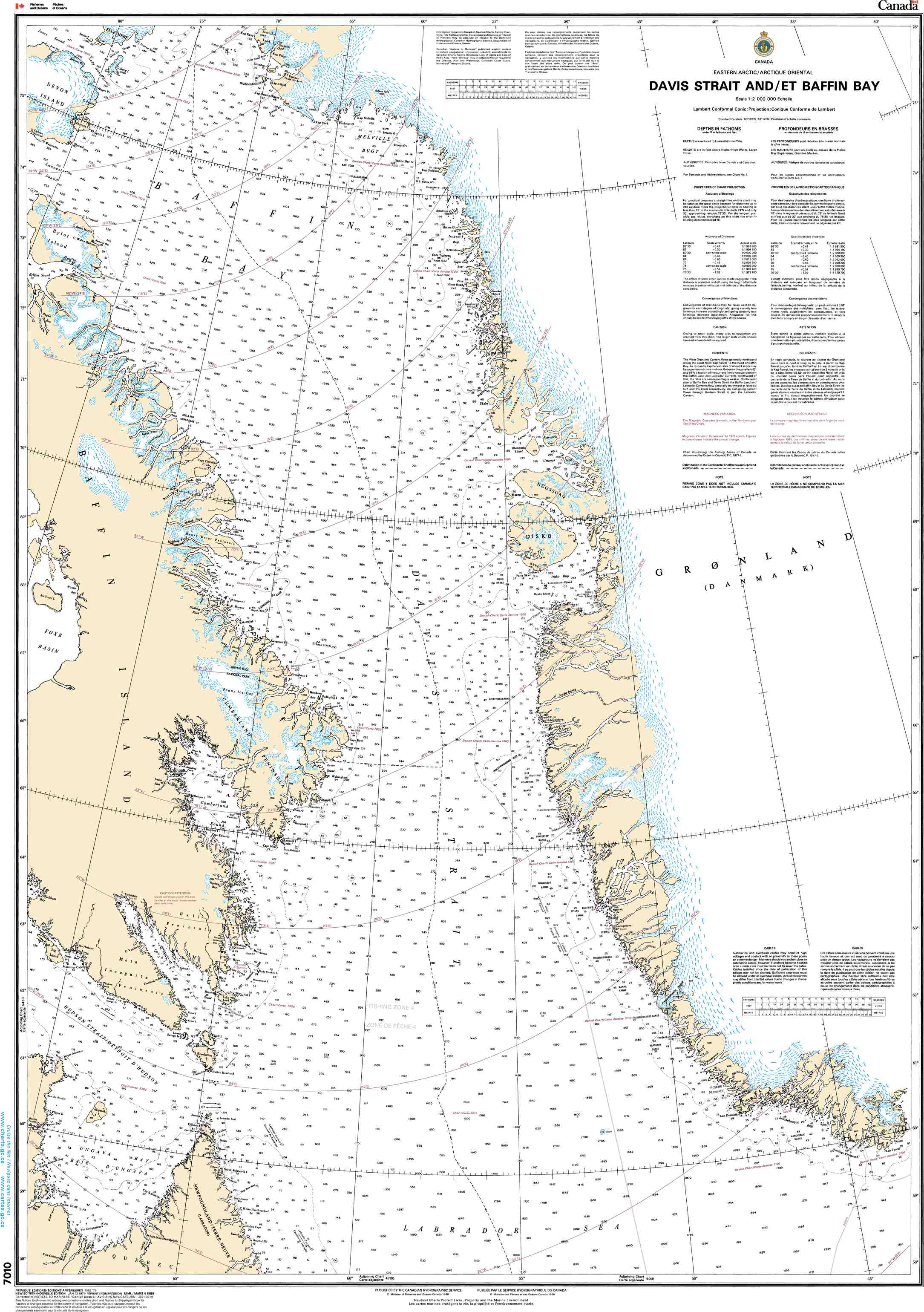 Canadian Hydrographic Service Nautical Chart CHS7010: Davis Strait and/et Baffin Bay