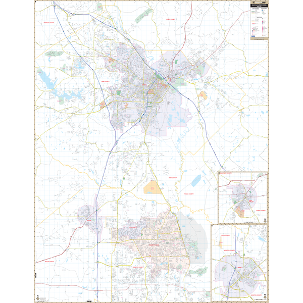 Macon And Warner Robins, Ga Wall Map - Large Laminated