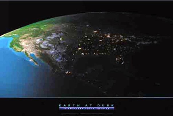 Earth at Dusk From Space Poster