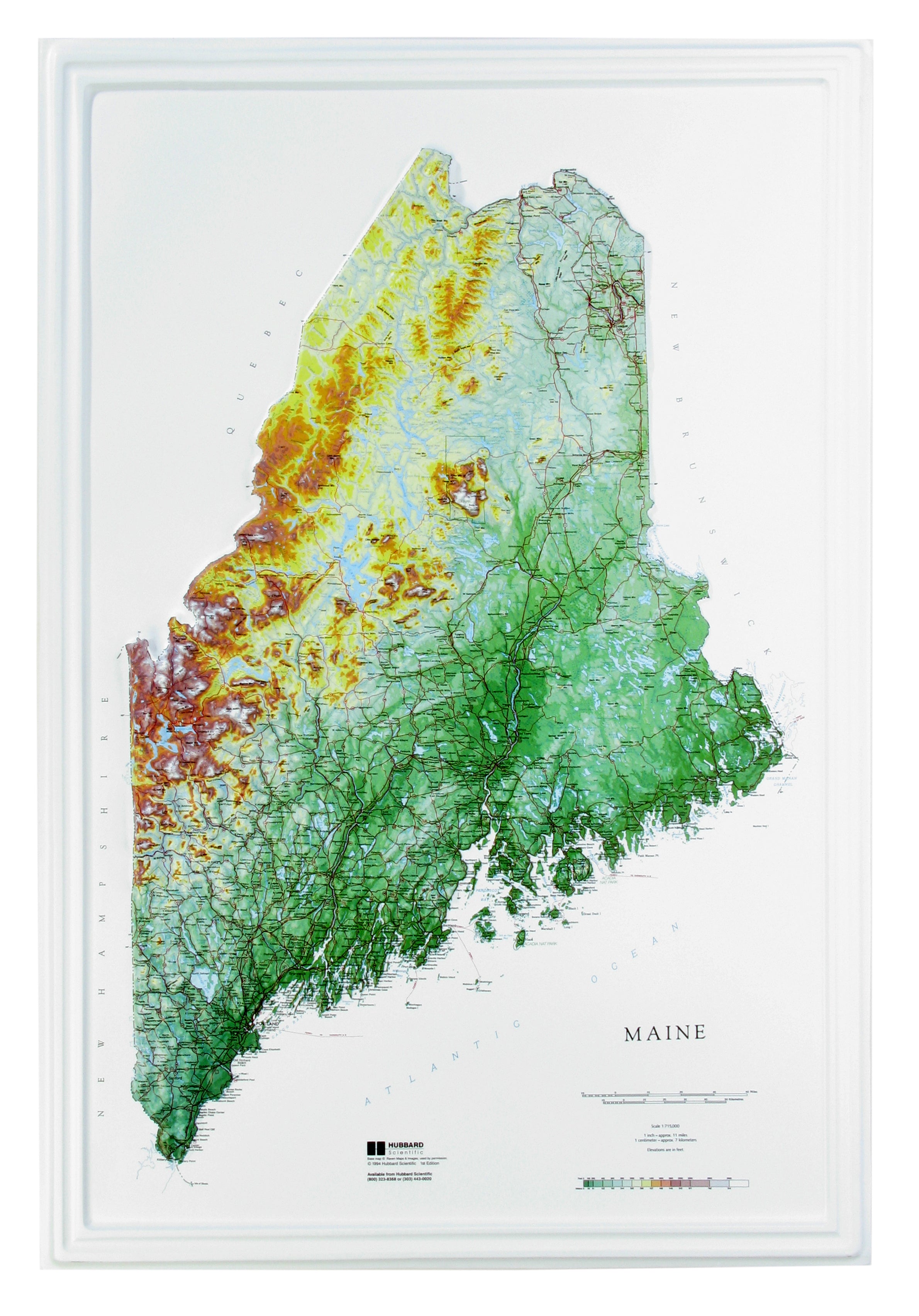 Maine Three Dimensional 3D Raised Relief Map