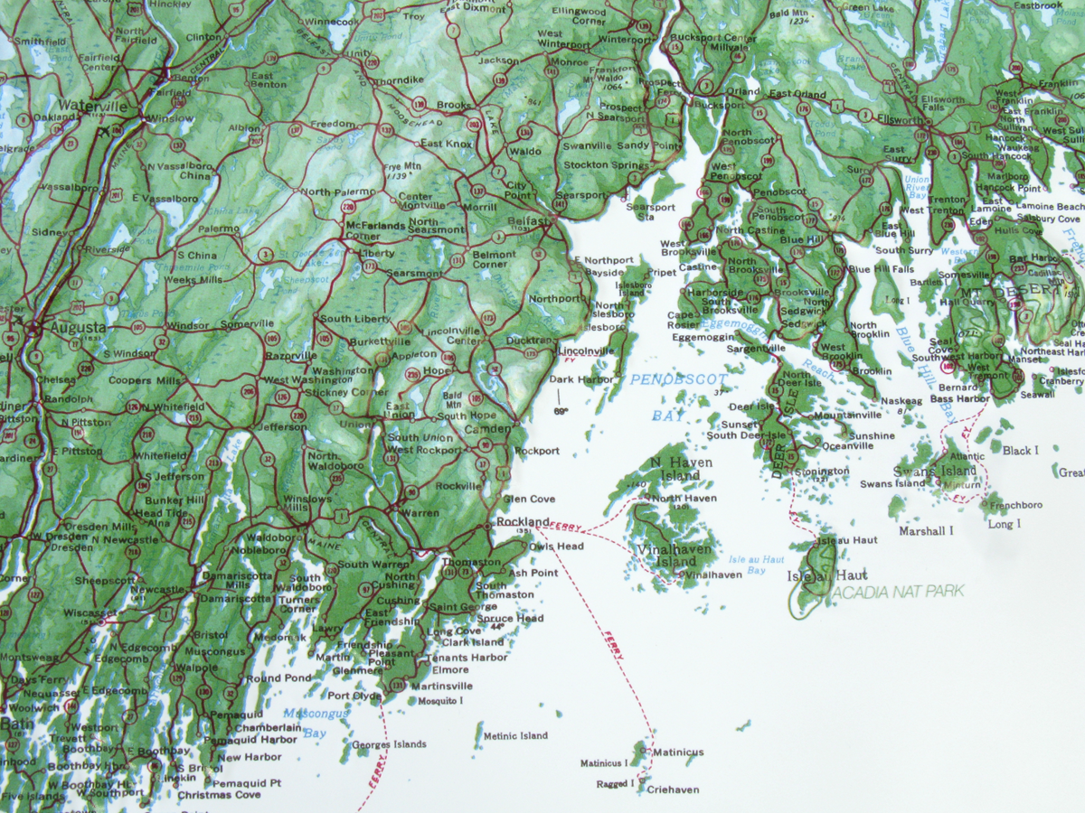 Maine Three Dimensional 3D Raised Relief Map