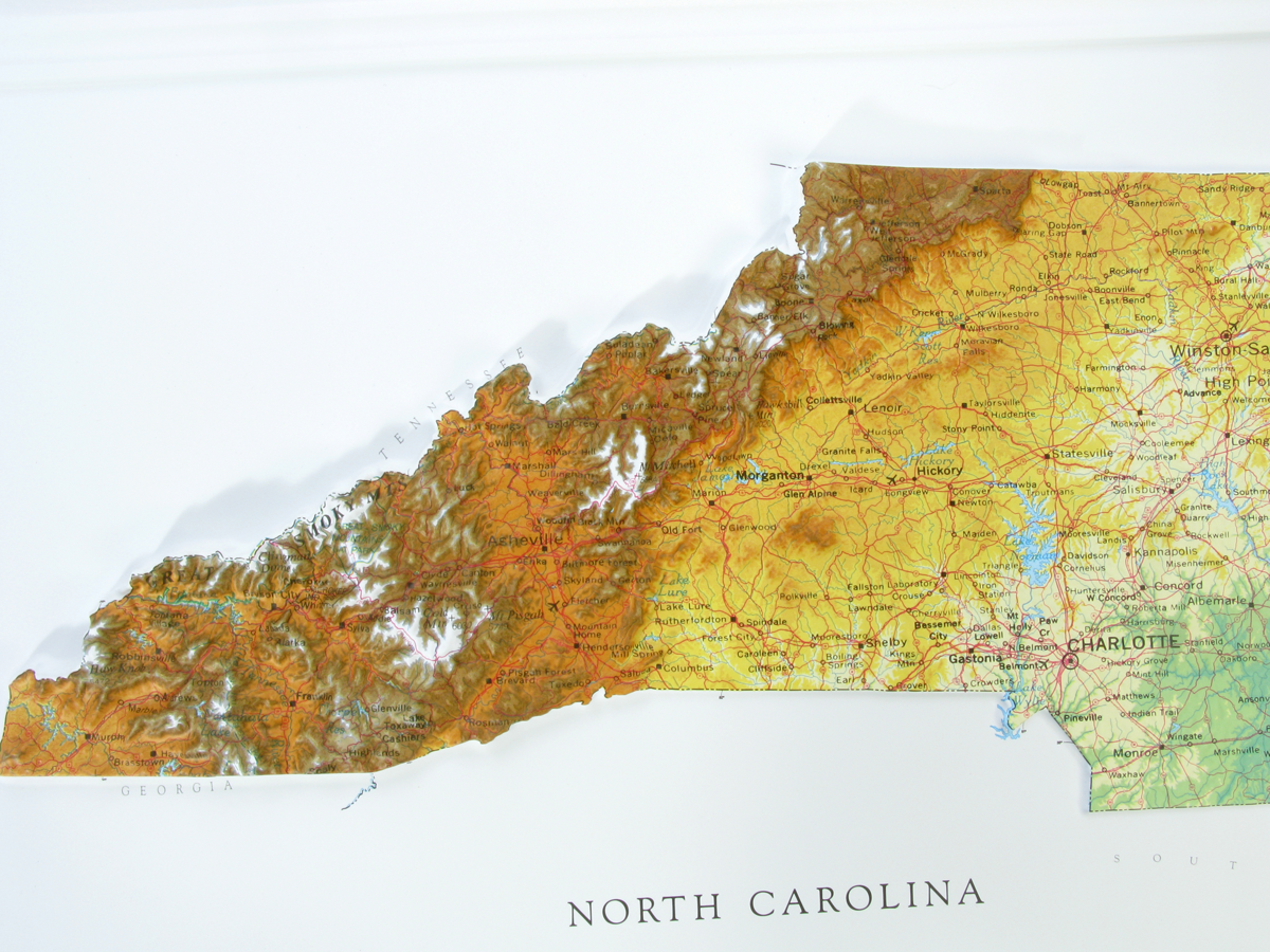 North Carolina Three Dimensional 3D Raised Relief Map