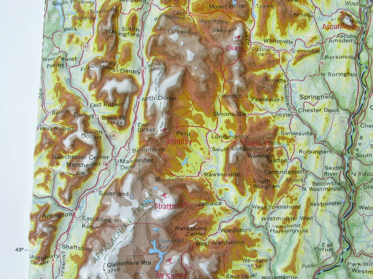 Vermont and New Hampshire Three Dimensional - 3D - Raised Relief Map