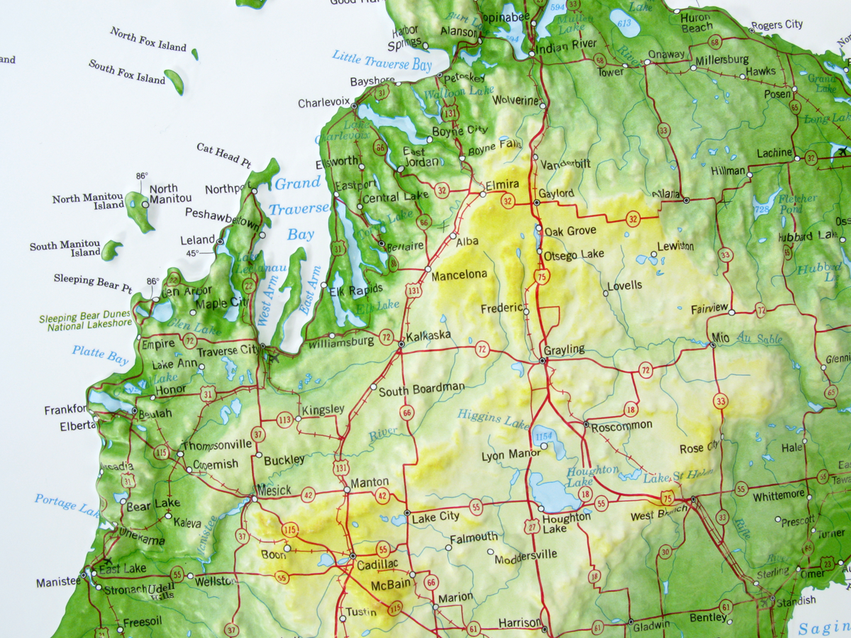 Michigan Three Dimensional 3D Raised Relief Map