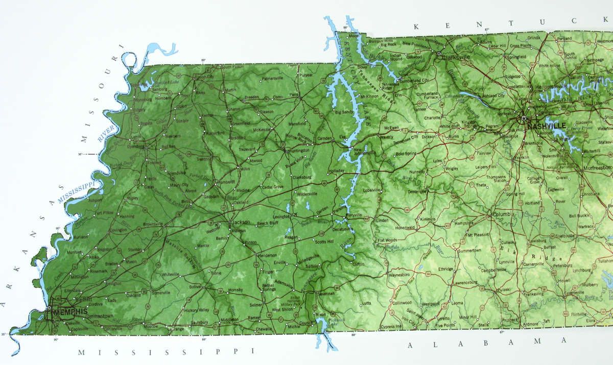 Tennessee Three Dimensional 3D Raised Relief Map