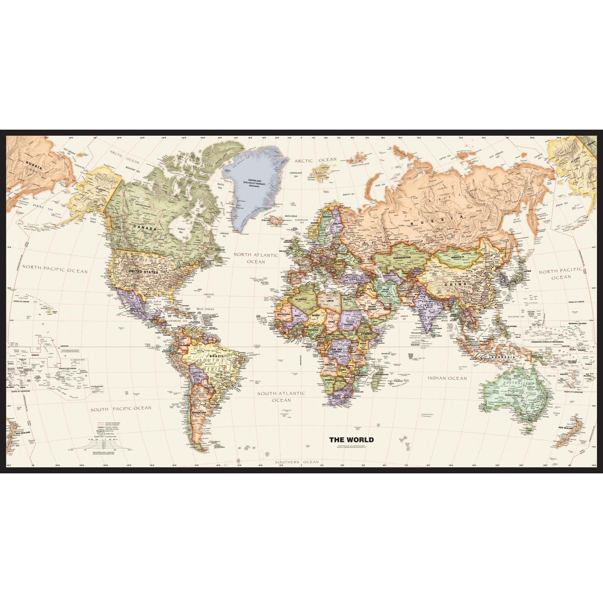 Turner Legacy US/World Combo Classroom Pull Down Wall Map