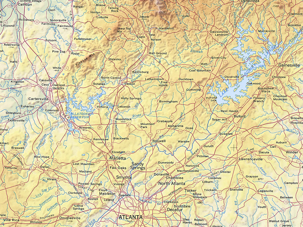 Georgia Topographical Wall Map By Raven Maps, 34" X 64"