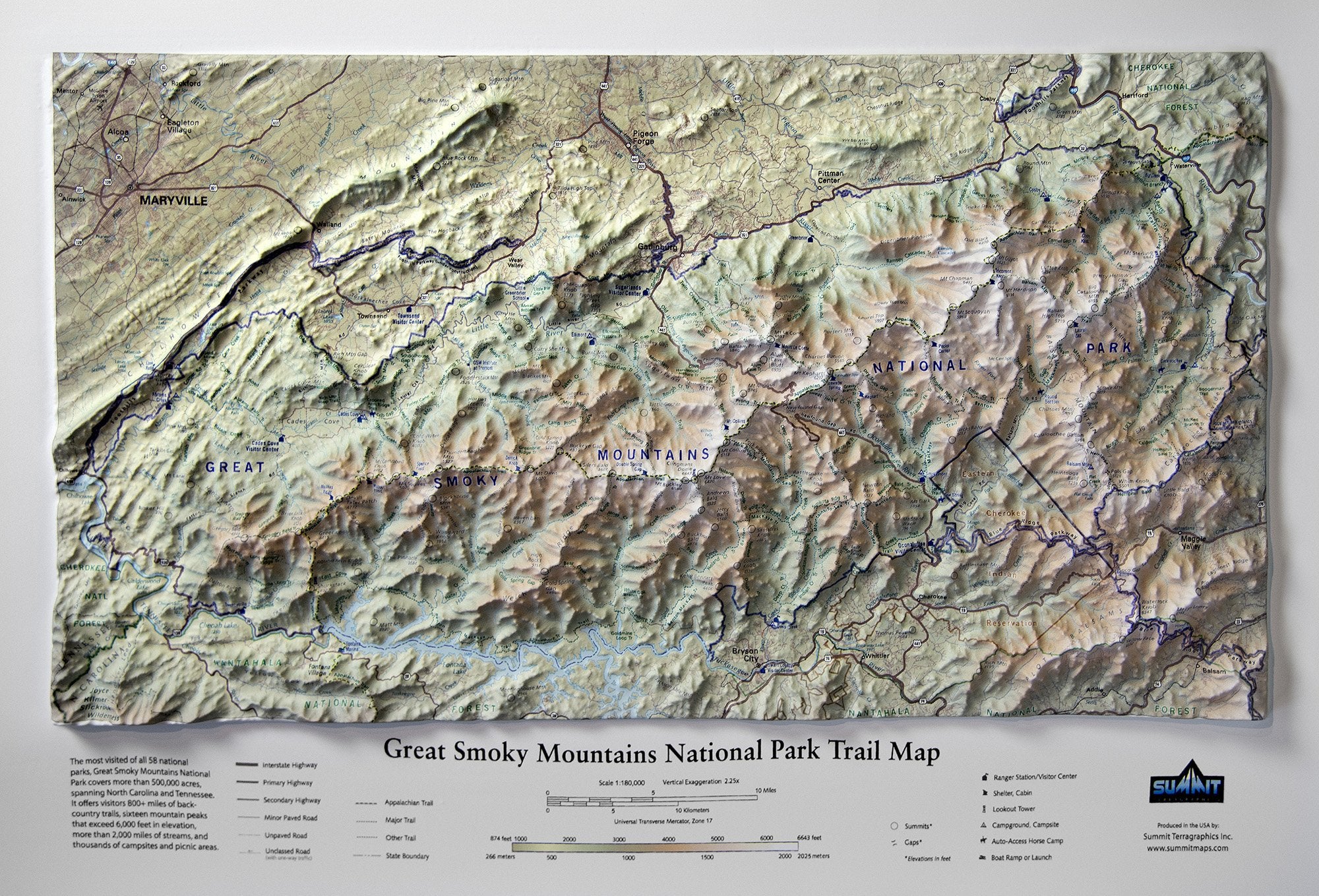 Great Smoky Mountains National Park Three Dimensional 3D Raised Relief Map