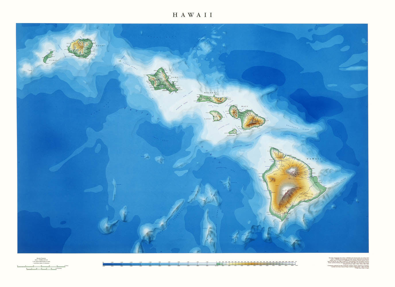 Hawaii Topographic Wall Map By Raven Maps, 30" X 42"
