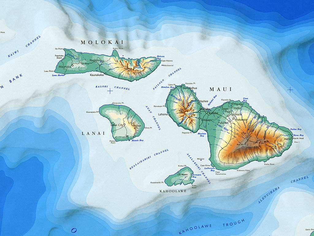 Hawaii Topographic Wall Map By Raven Maps, 30" X 42"