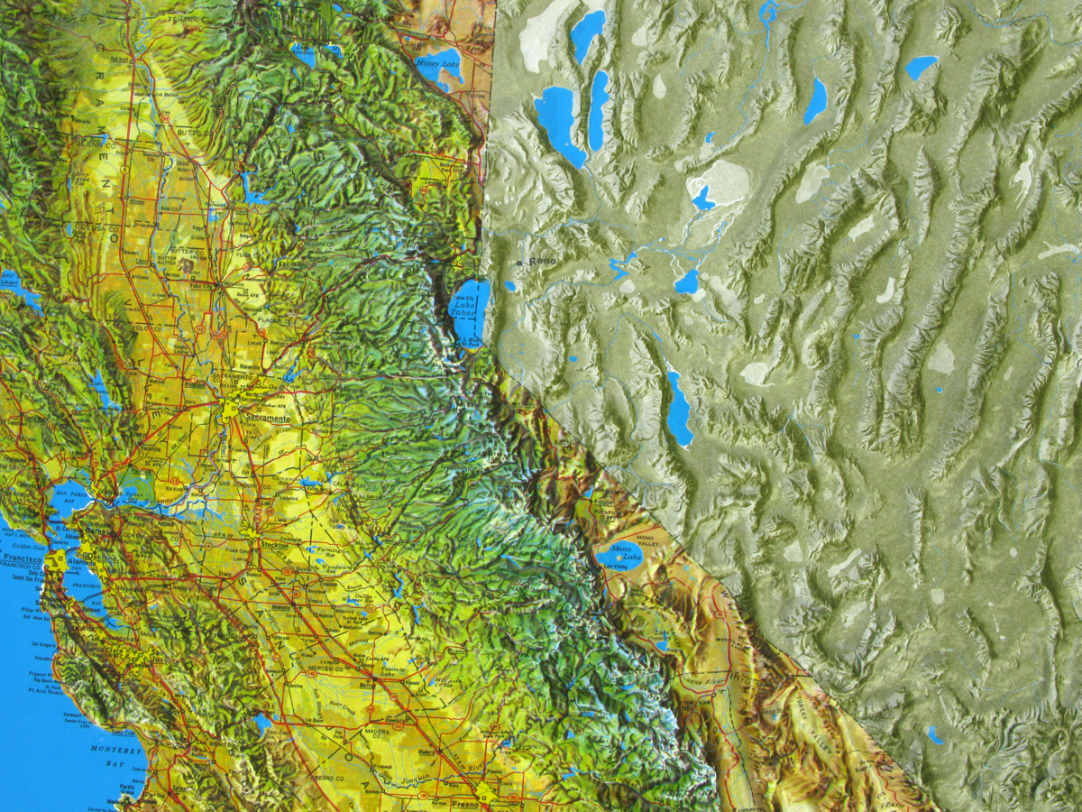 California Natural Color Relief 3D Raised Relief Map