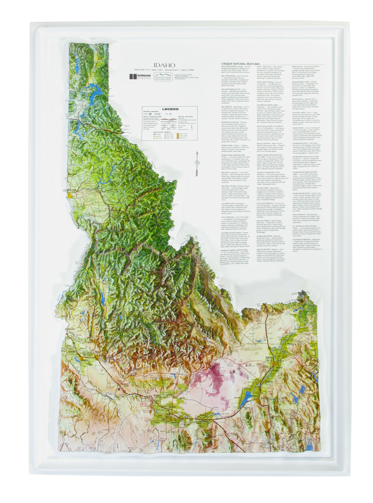 Idaho Natural Color Relief Three Dimensional 3D Raised Relief Map