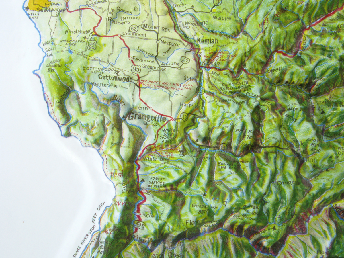 Idaho Natural Color Relief Three Dimensional 3D Raised Relief Map