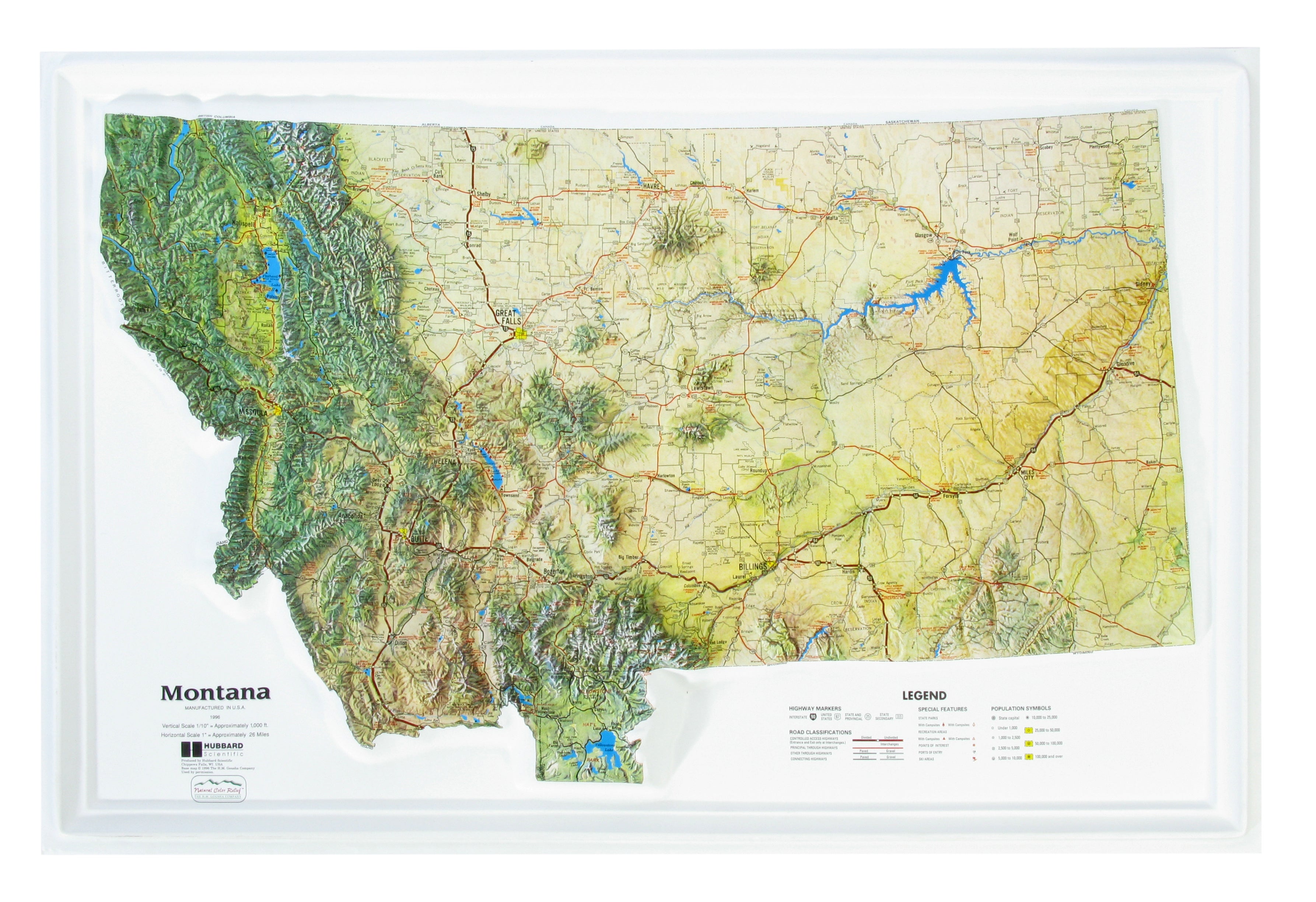 Montana Natural Color Relief Three Dimensional 3D Raised Relief Map