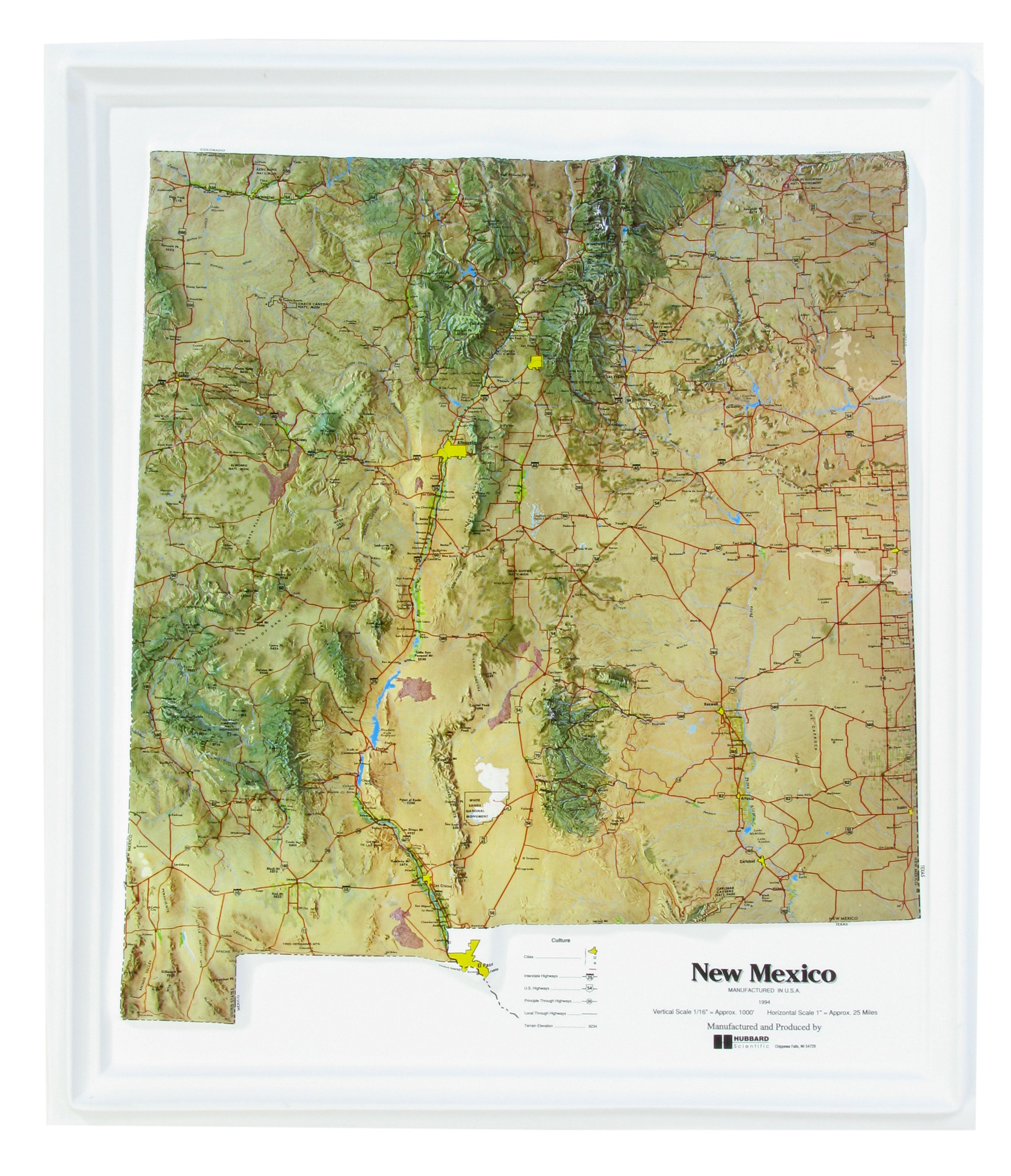 New Mexico Natural Color Relief Three Dimensional Raised Relief Map