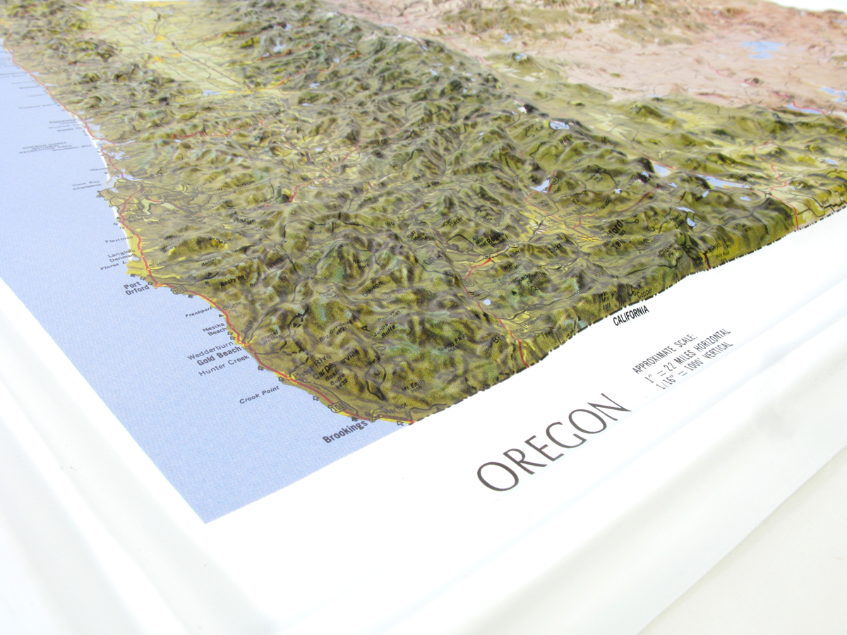 Oregon Natural Color Relief Three Dimensional 3D Raised Relief Map