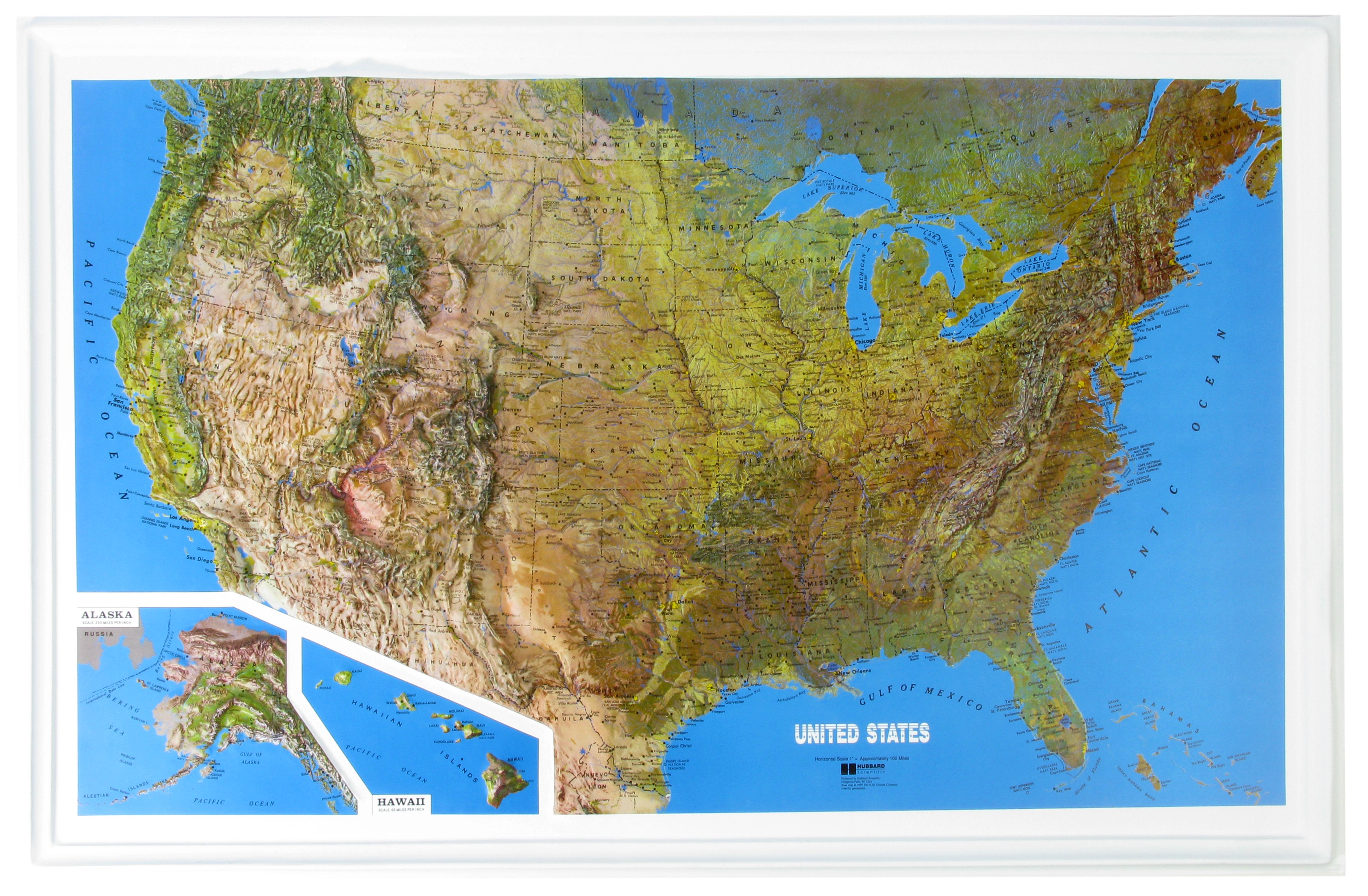 US Natural Color Relief Three Dimensional 3D Raised Relief Map