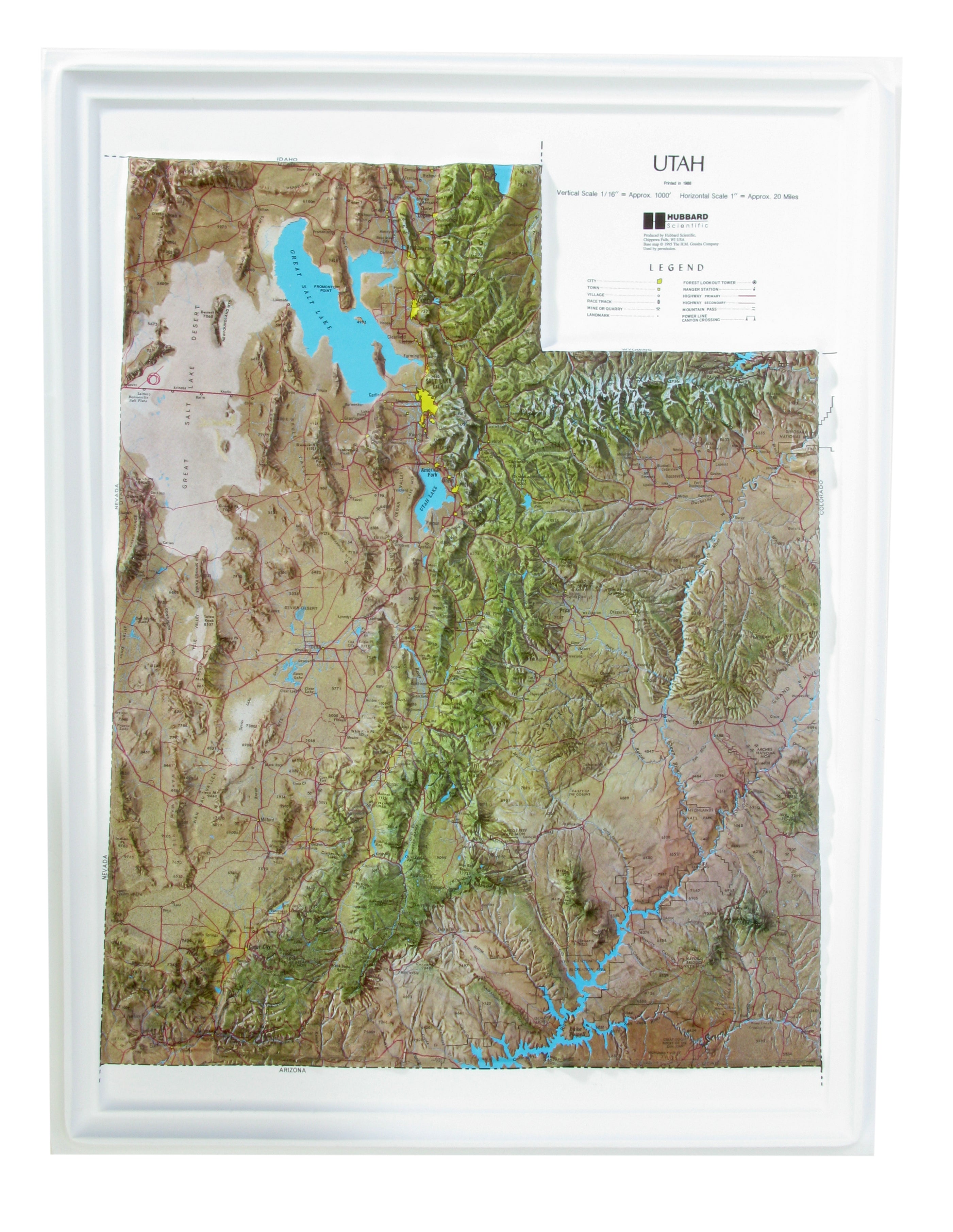Utah Natural Color Relief Three Dimensional 3D Raised Relief Map
