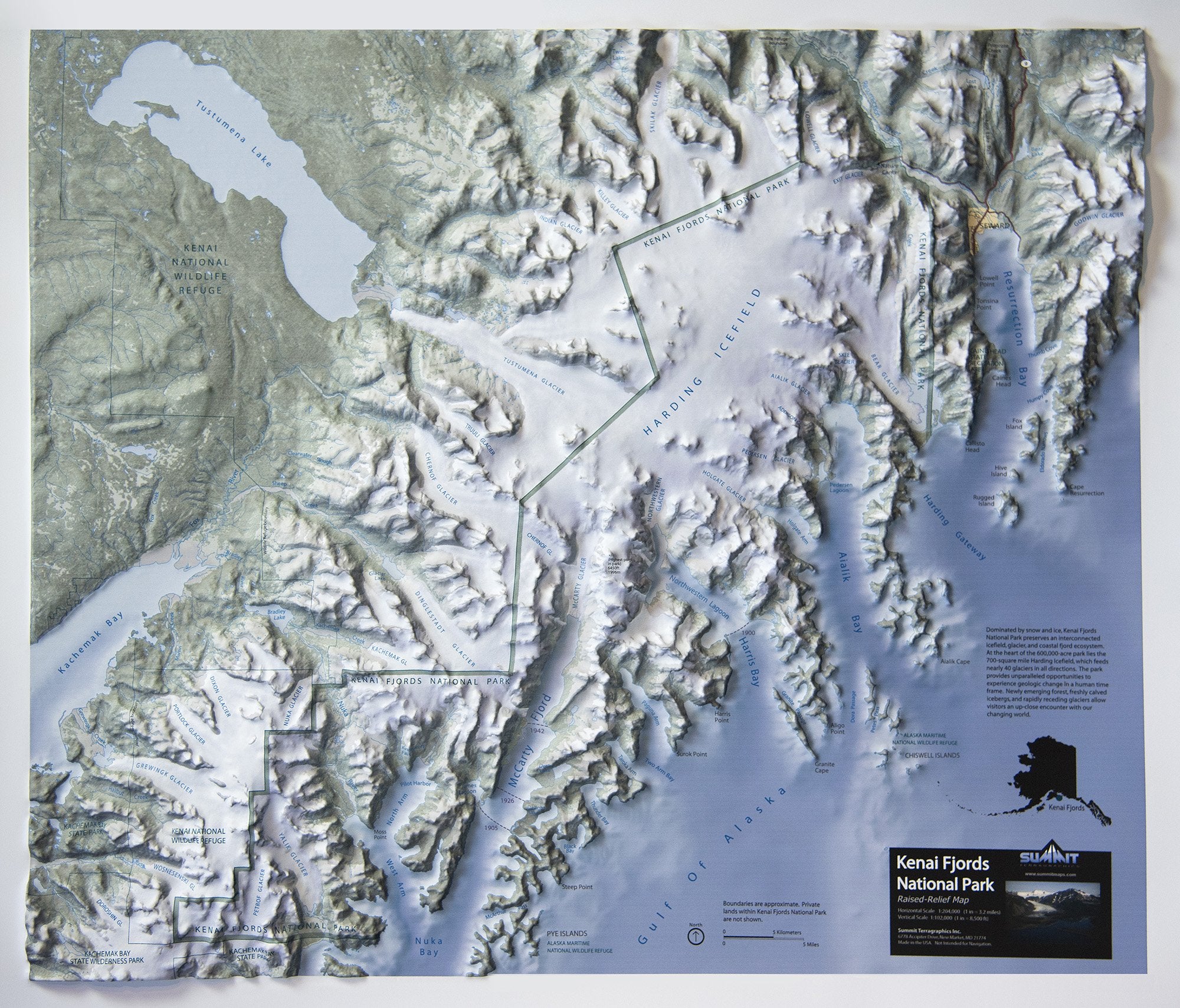 Kenai Fjords National Park Three Dimensional 3D Raised Relief Map