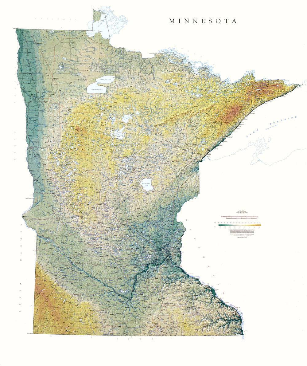 Minnesota Topographical Wall Map By Raven Maps, 49" X 41"
