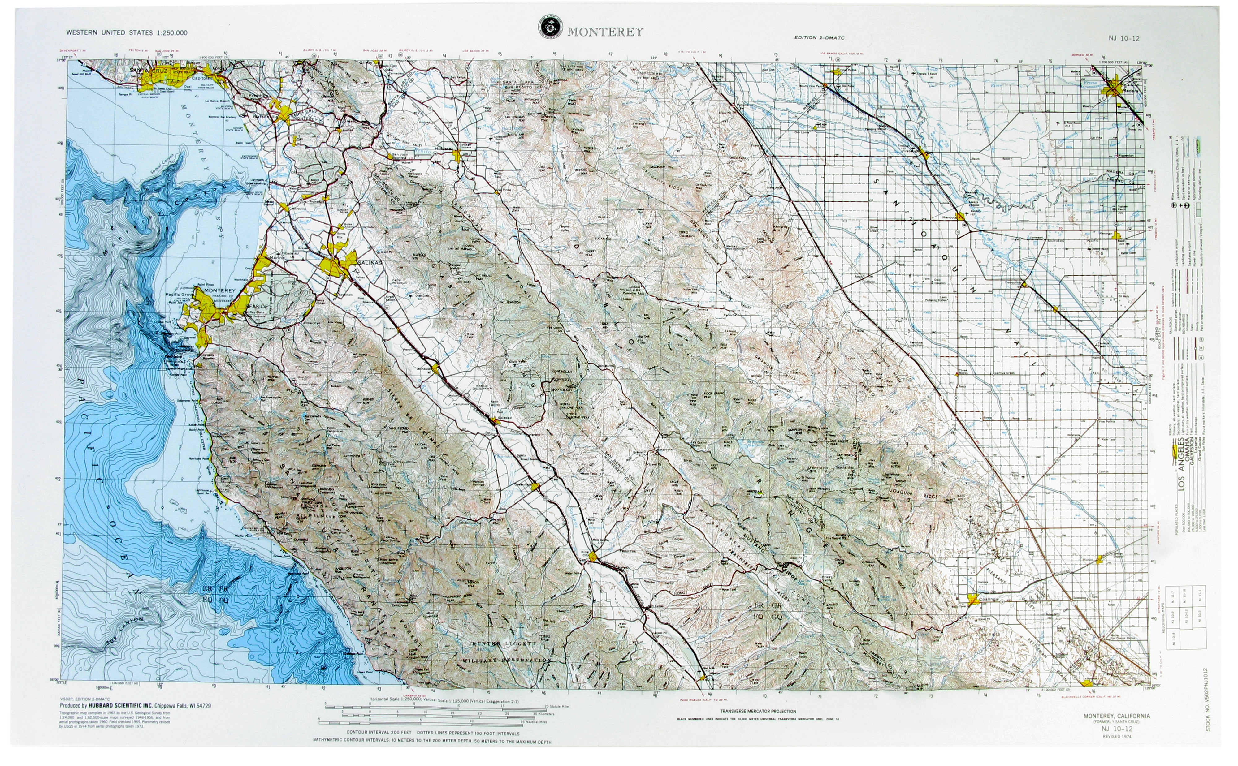Monterey USGS Regional Three Dimensional Raised Relief Map