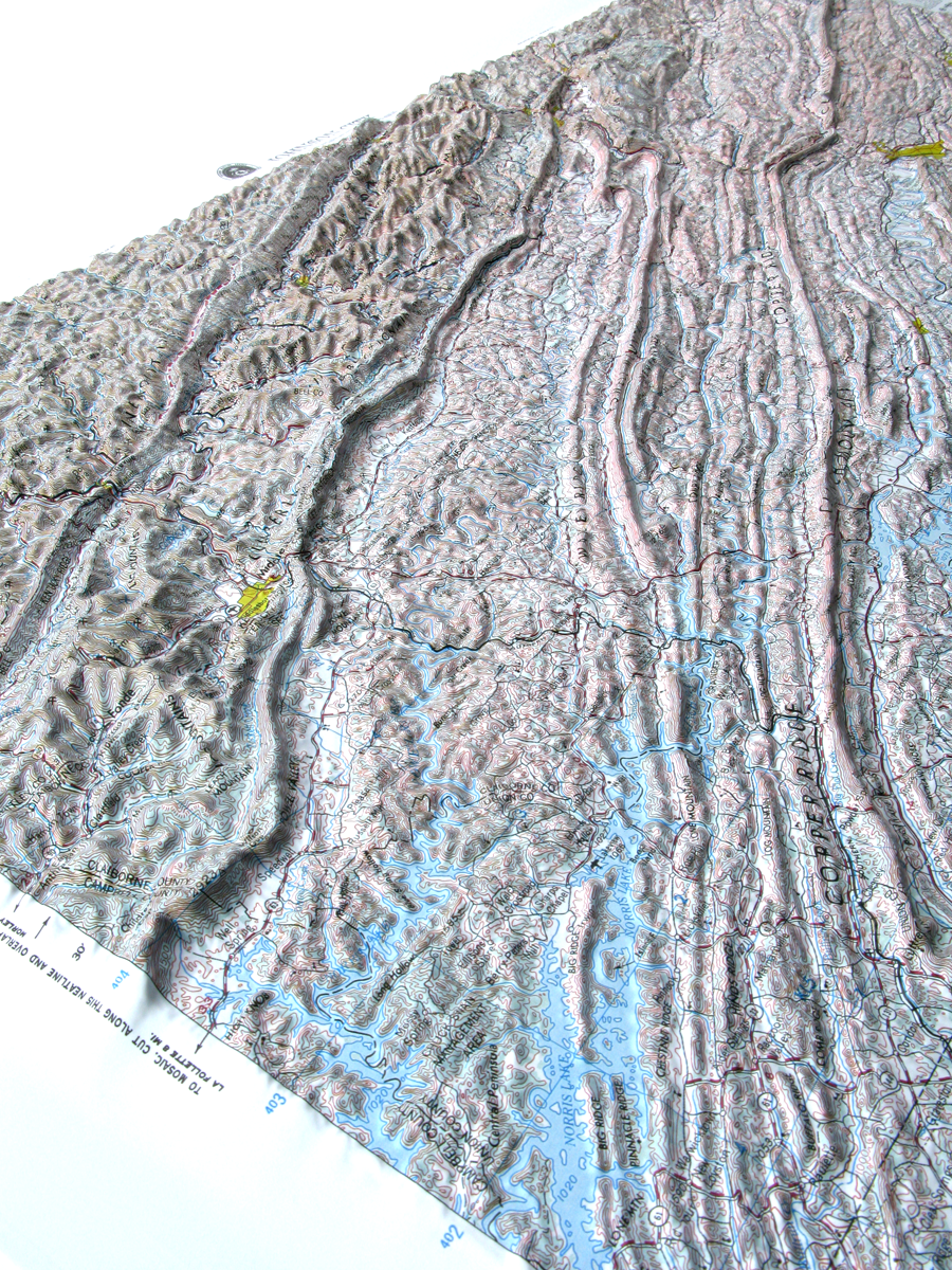 Johnson City USGS Regional Three Dimensional 3D Raised Relief Map